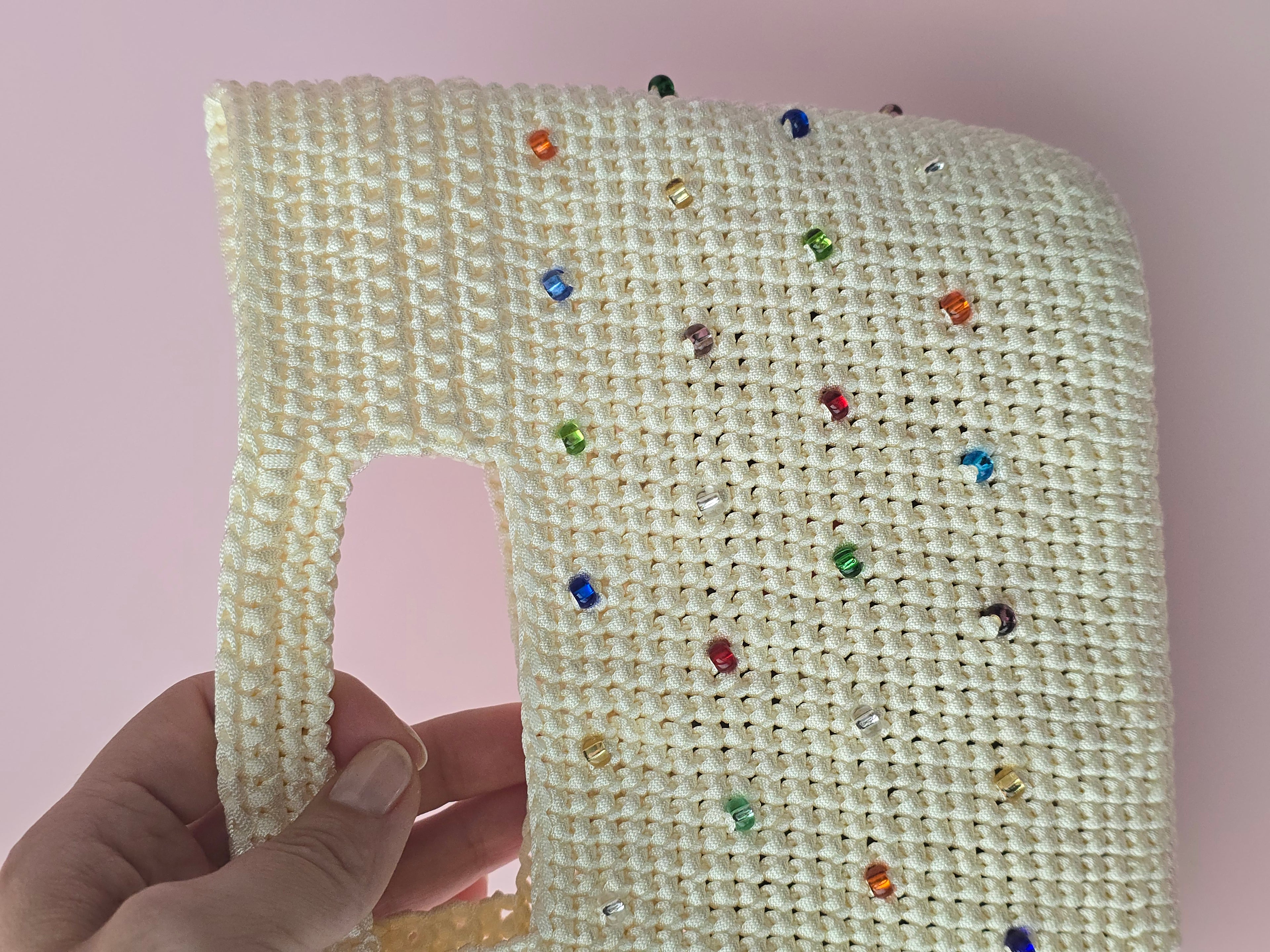 Handmade Crochet Beaded Tote Bag – Cream Summer Handbag