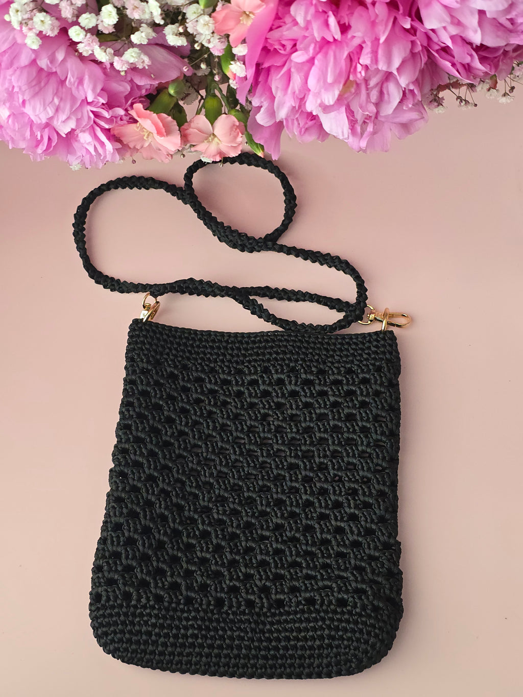 Black Crochet Crossbody Bag