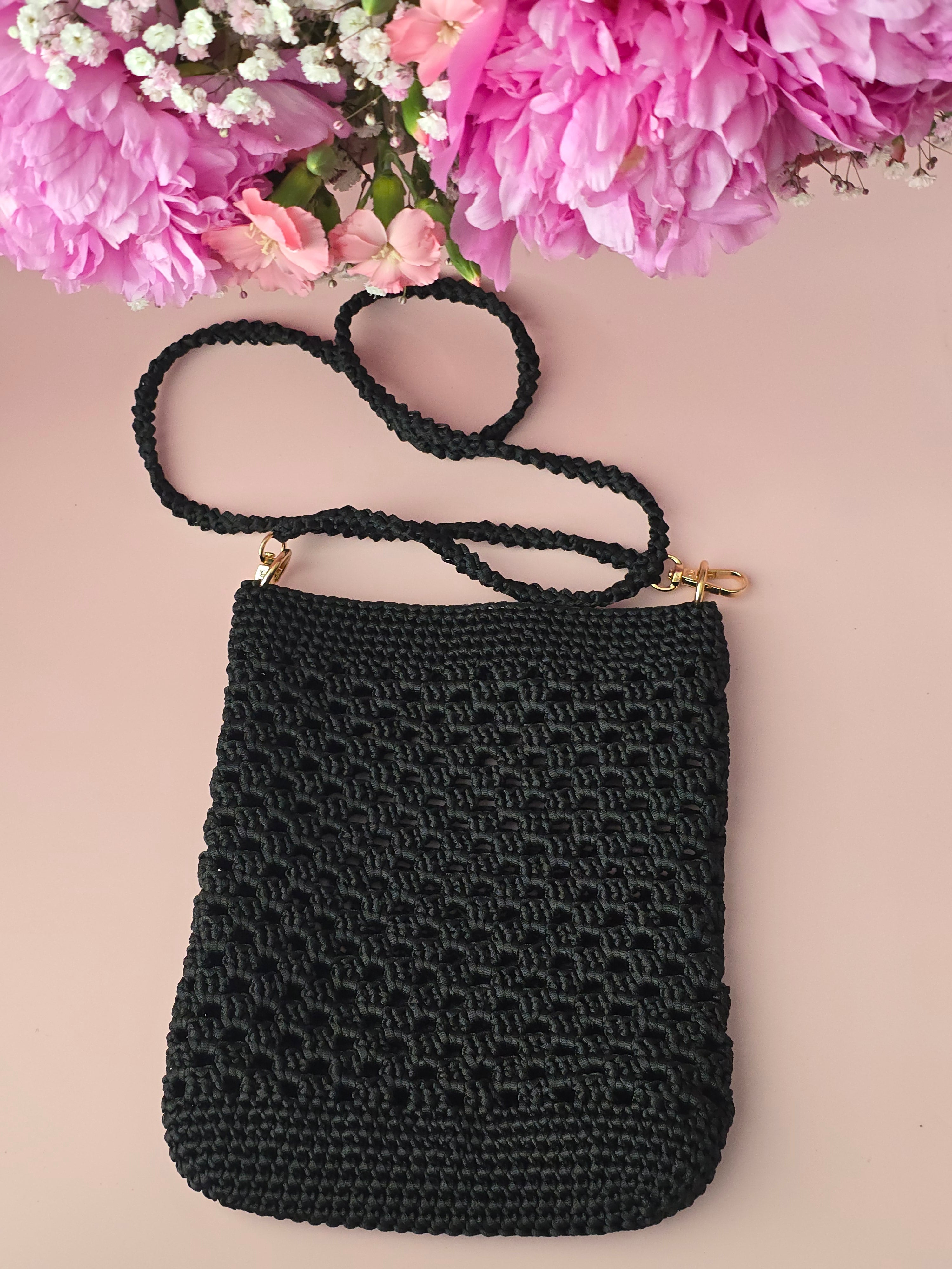 Black Crochet Crossbody Bag