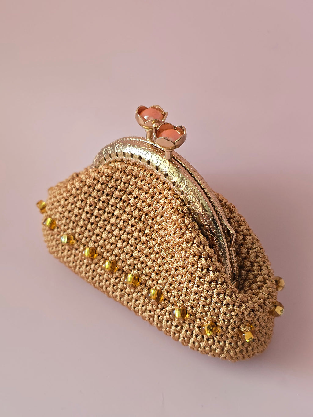 Golden Crochet Coin Purse with Beads