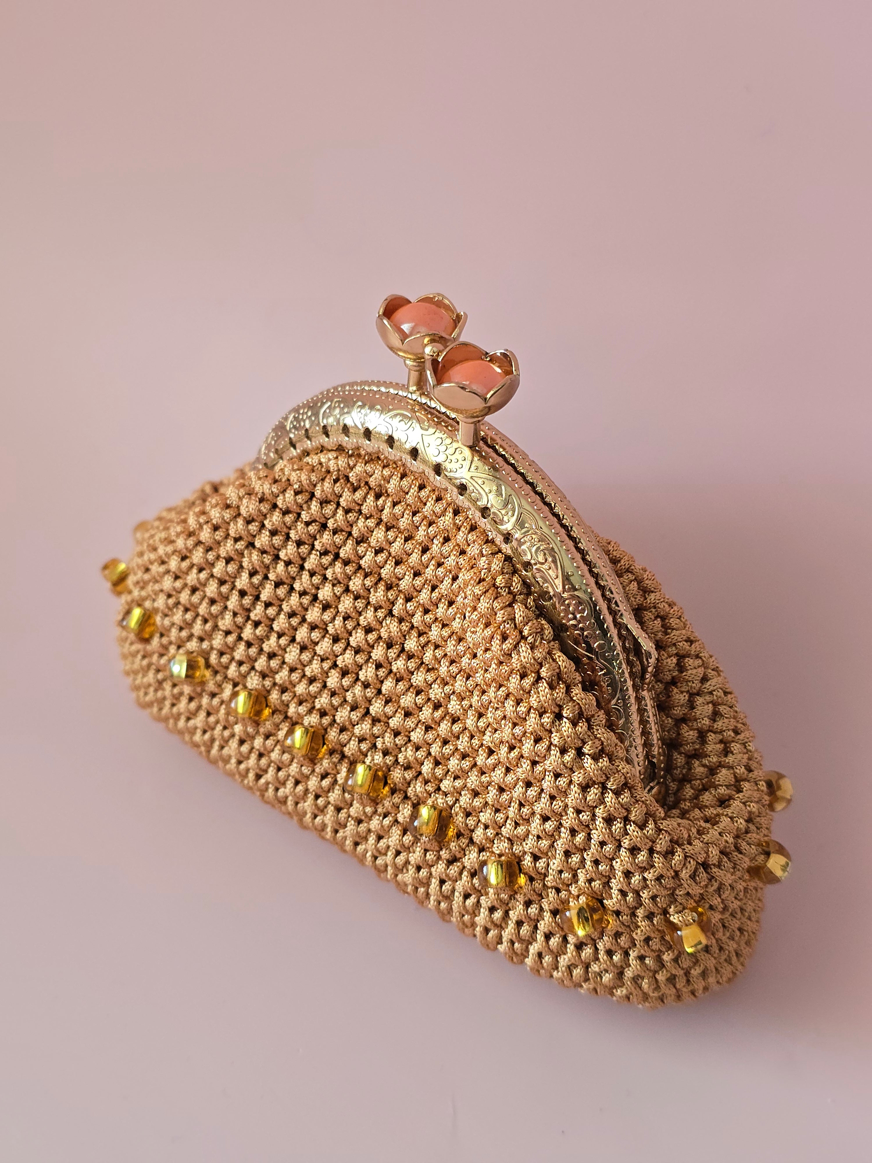 Golden Crochet Coin Purse with Beads