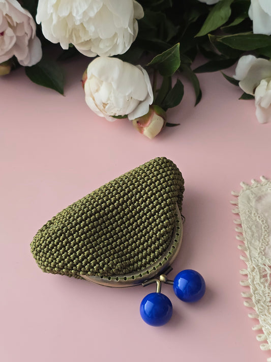 Crochet Coin Purse with Blue Bead Clasp