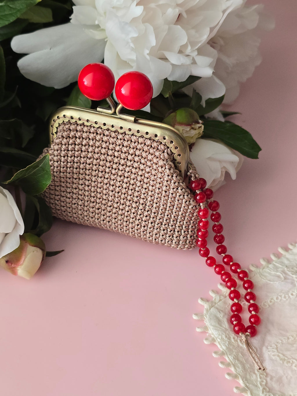 Crochet Frame Wallet with Cherry Clasp