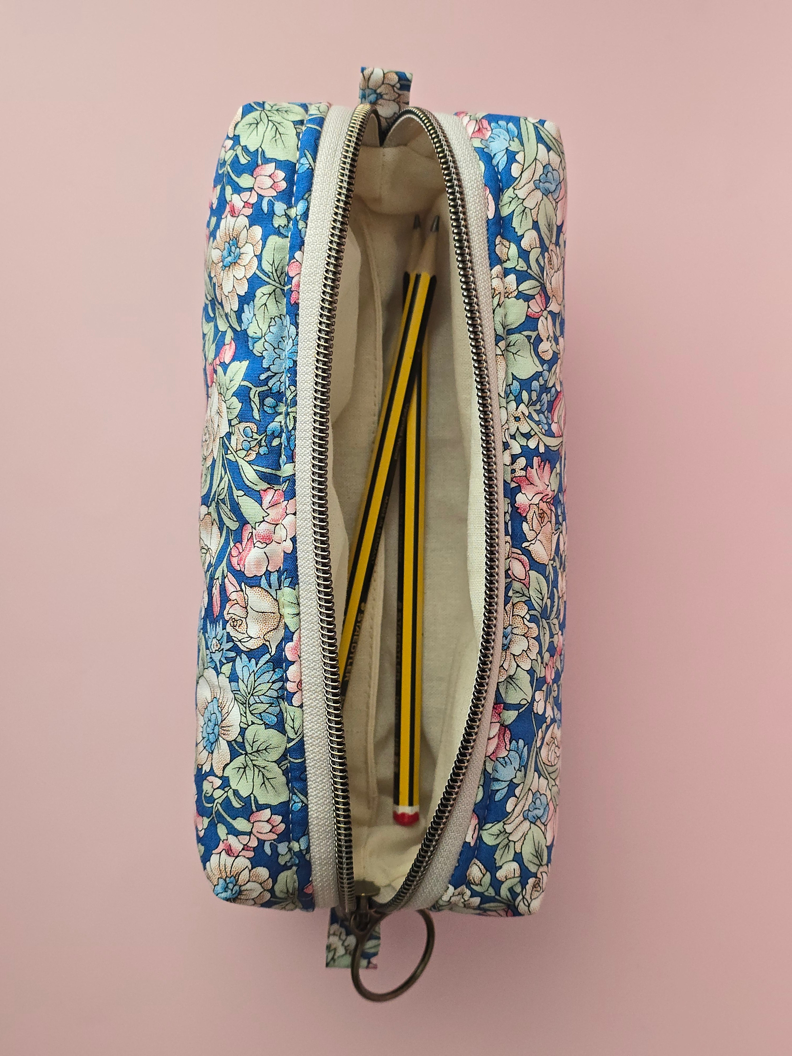 Blue Floral Pencil Case / Cosmetic Pouch