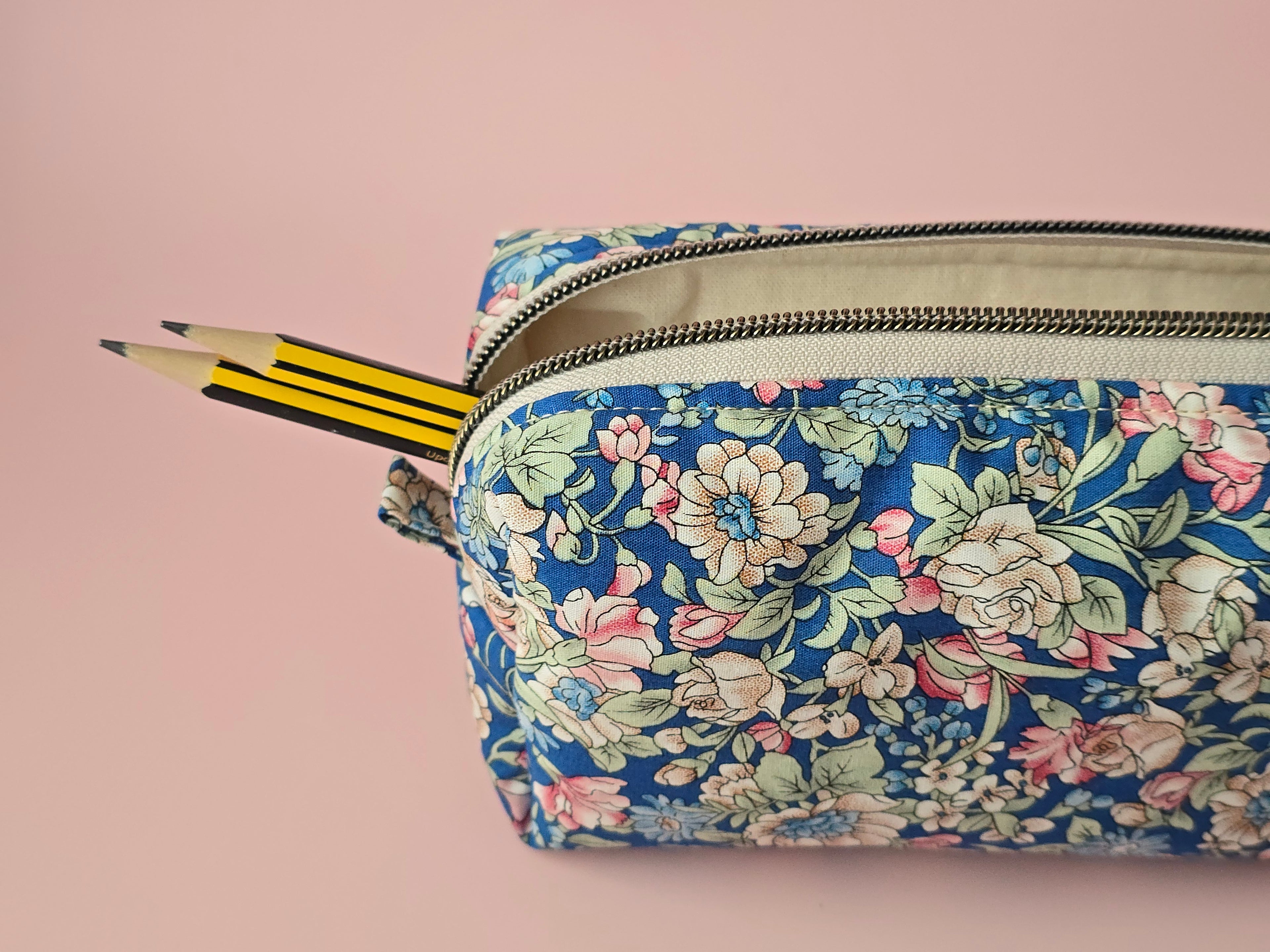 Blue Floral Pencil Case / Cosmetic Pouch