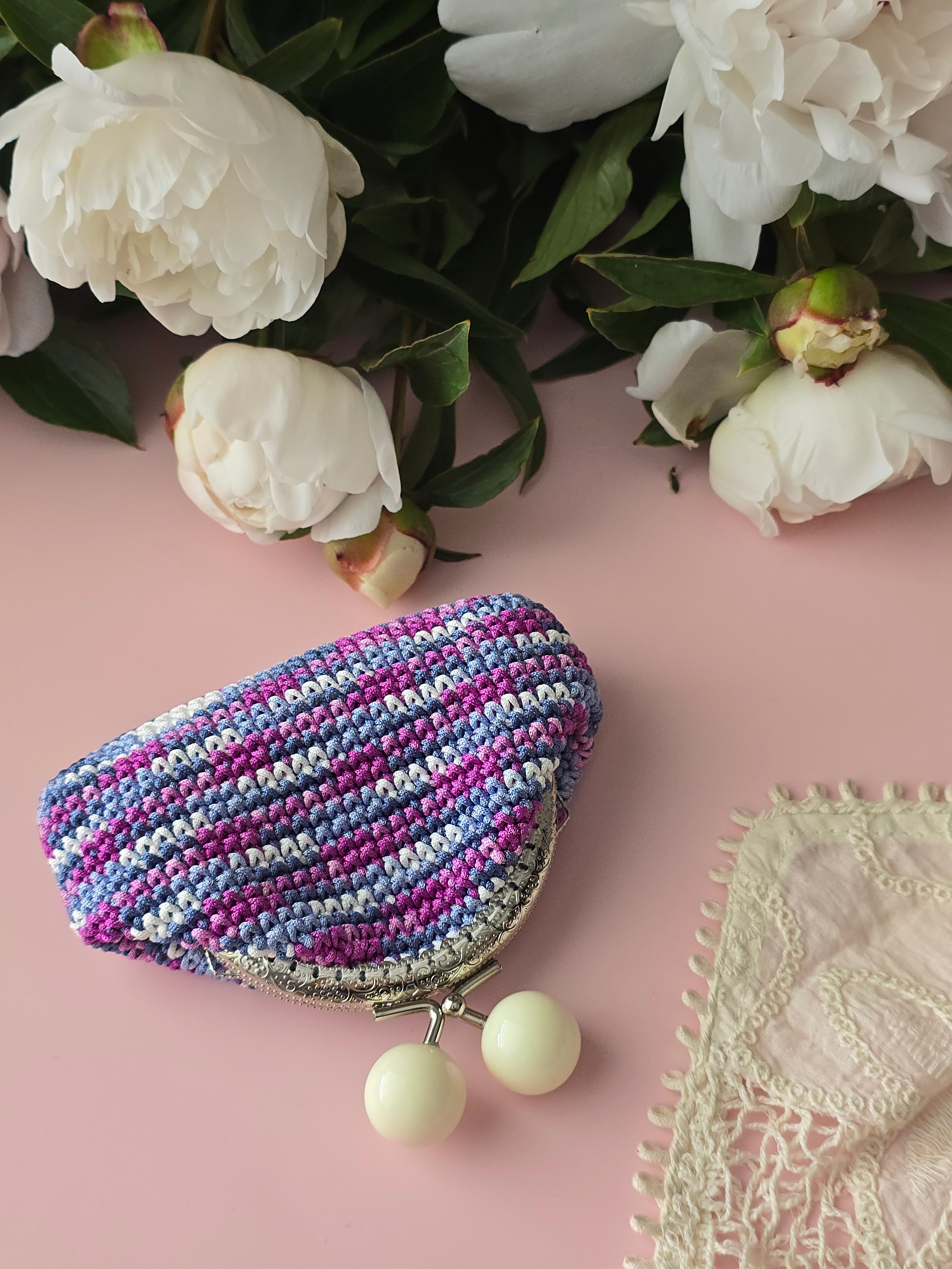 Handmade Crochet Coin Purse – Purple & Blue