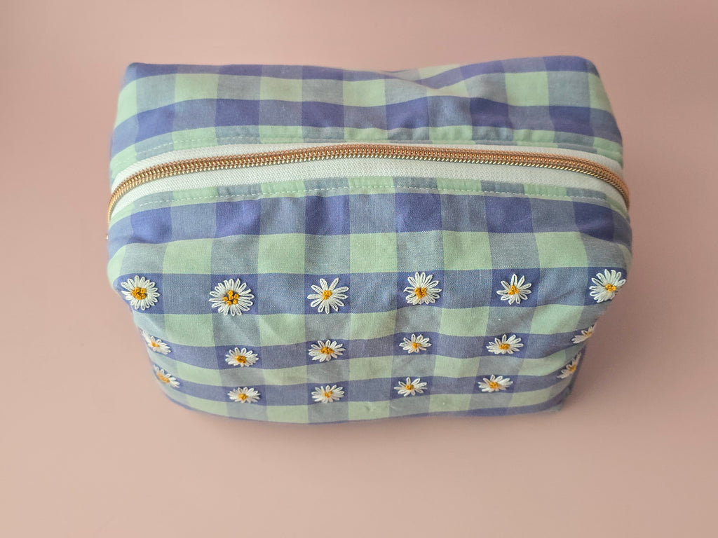 Blue Daisy Embroidered Cosmetic Bag