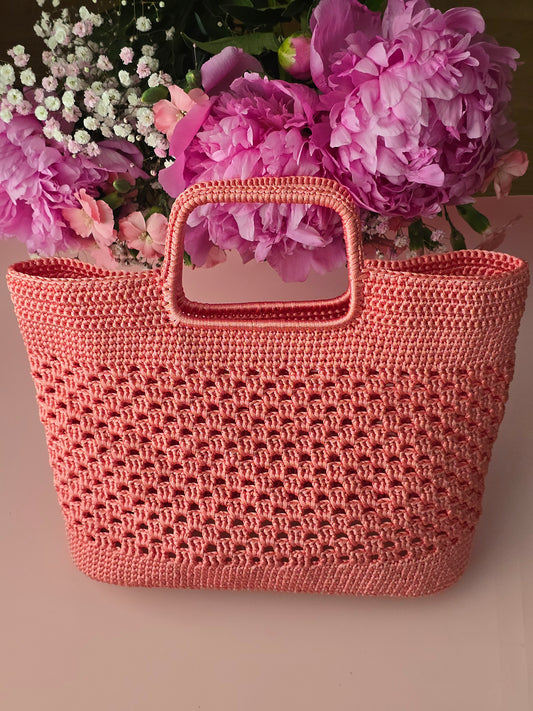 Blush Coral Crochet Tote Bag