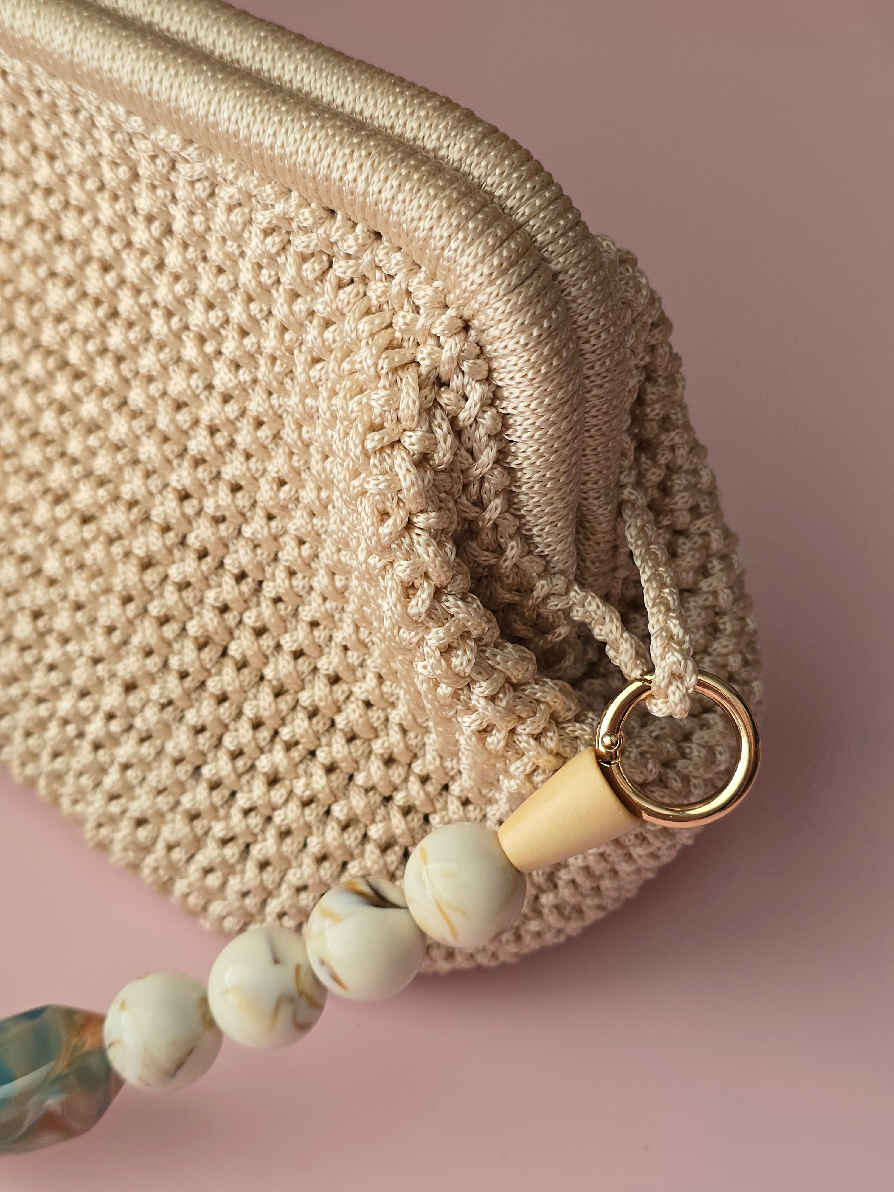 Handmade Crochet Clutch with Statement Beaded Handle