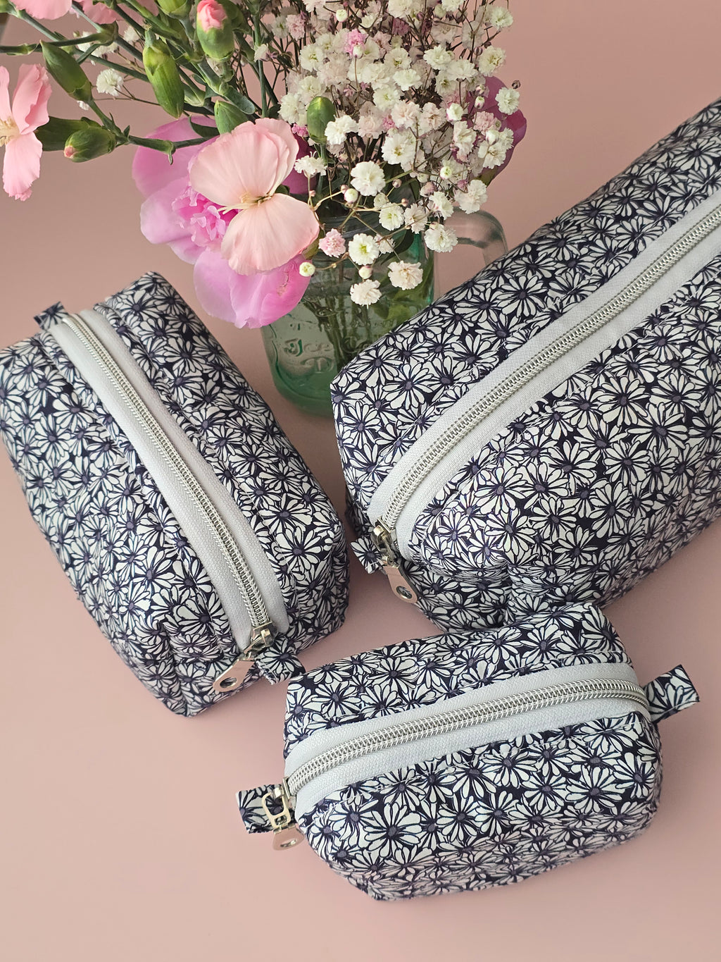 Floral Cosmetic Pouch Set – Handmade Zipper Bags