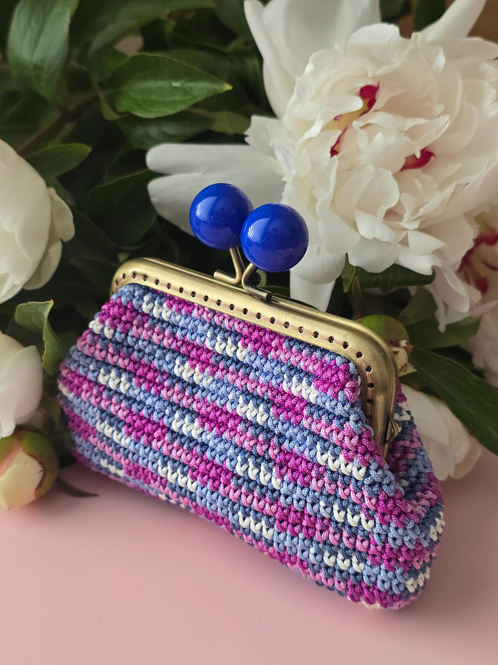 Large Crochet Coin Purse with Blue Clasp