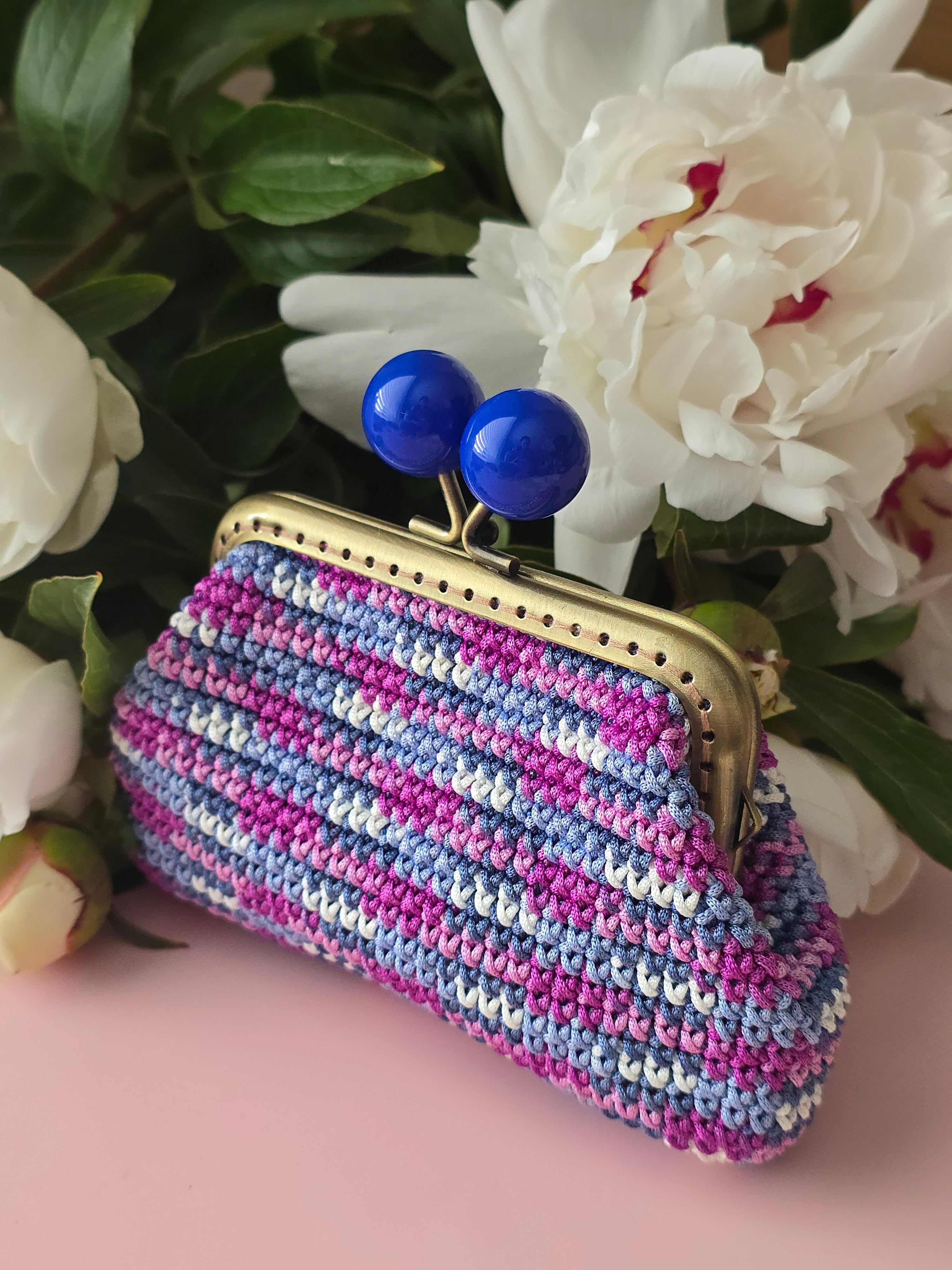 Large Crochet Coin Purse with Blue Clasp