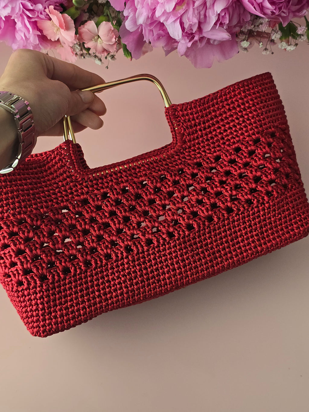 Ruby Red Crochet Handbag
