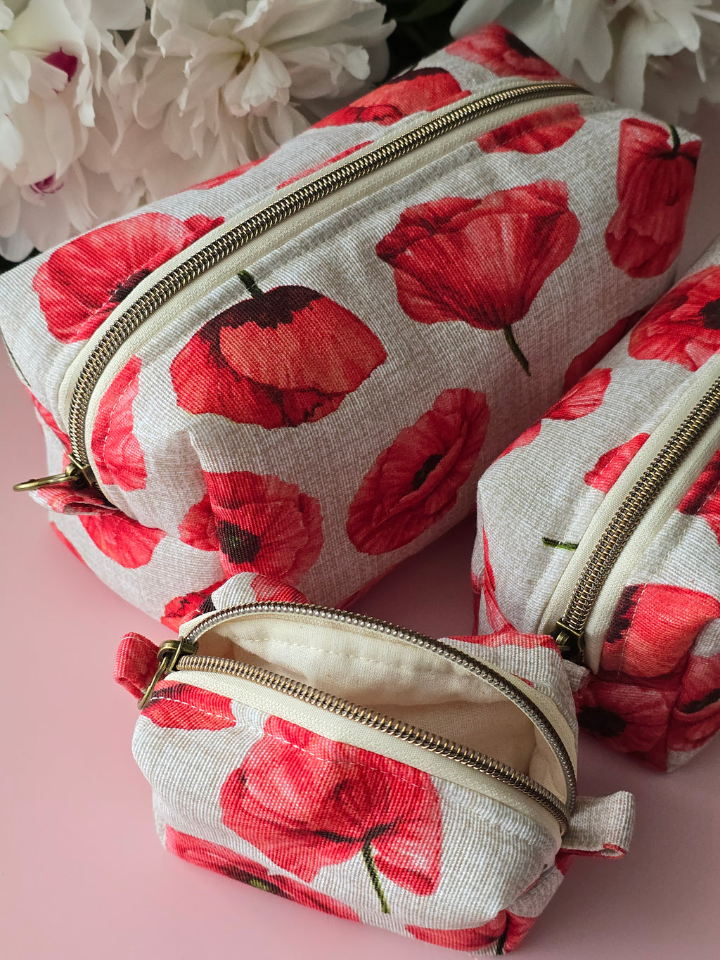 Floral Makeup Bag Set – Red Poppy Cosmetic Pouch