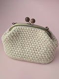 Handmade Crochet Frame Bag – Cream Cotton Handbag with Wooden Clasp
