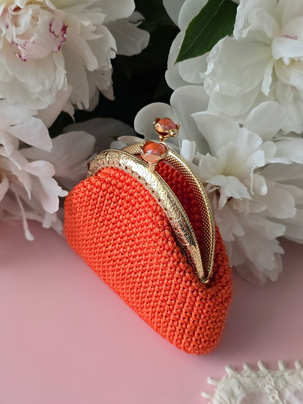 Orange Crochet Coin Purse with Gold Clasp
