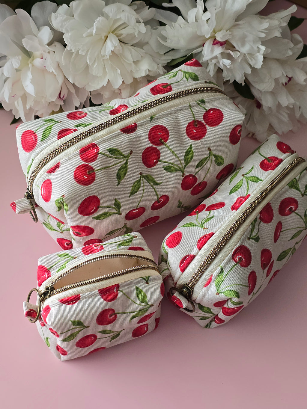 Cherry Makeup Bag Set – 3 Pieces