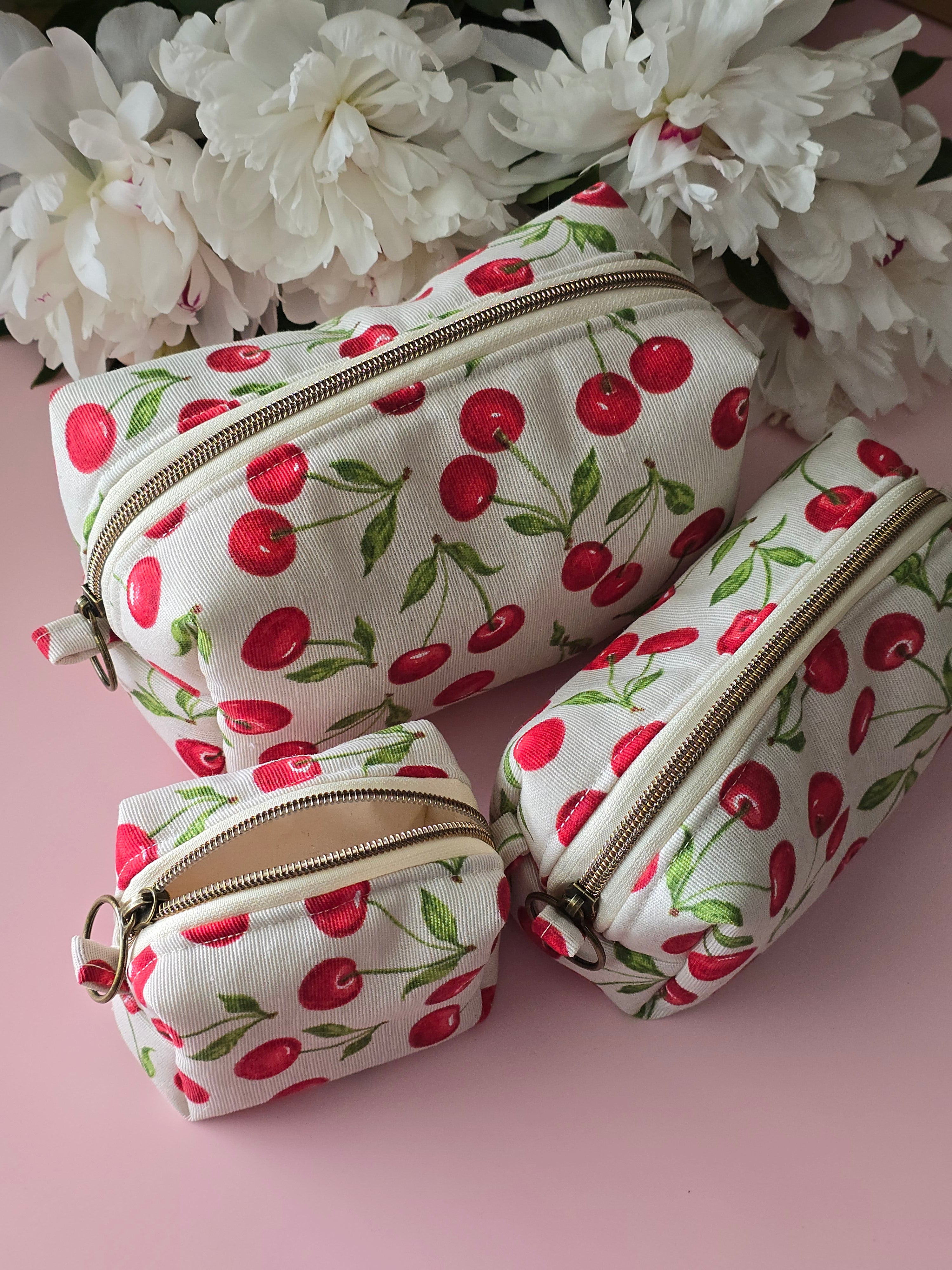 Cherry Makeup Bag Set – 3 Pieces