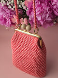 Coral Pink Crochet Kiss Lock Bag
