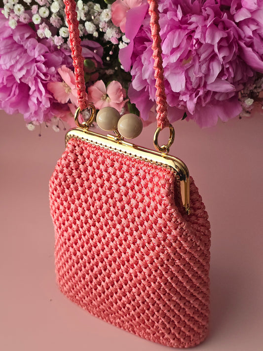 Coral Pink Crochet Kiss Lock Bag