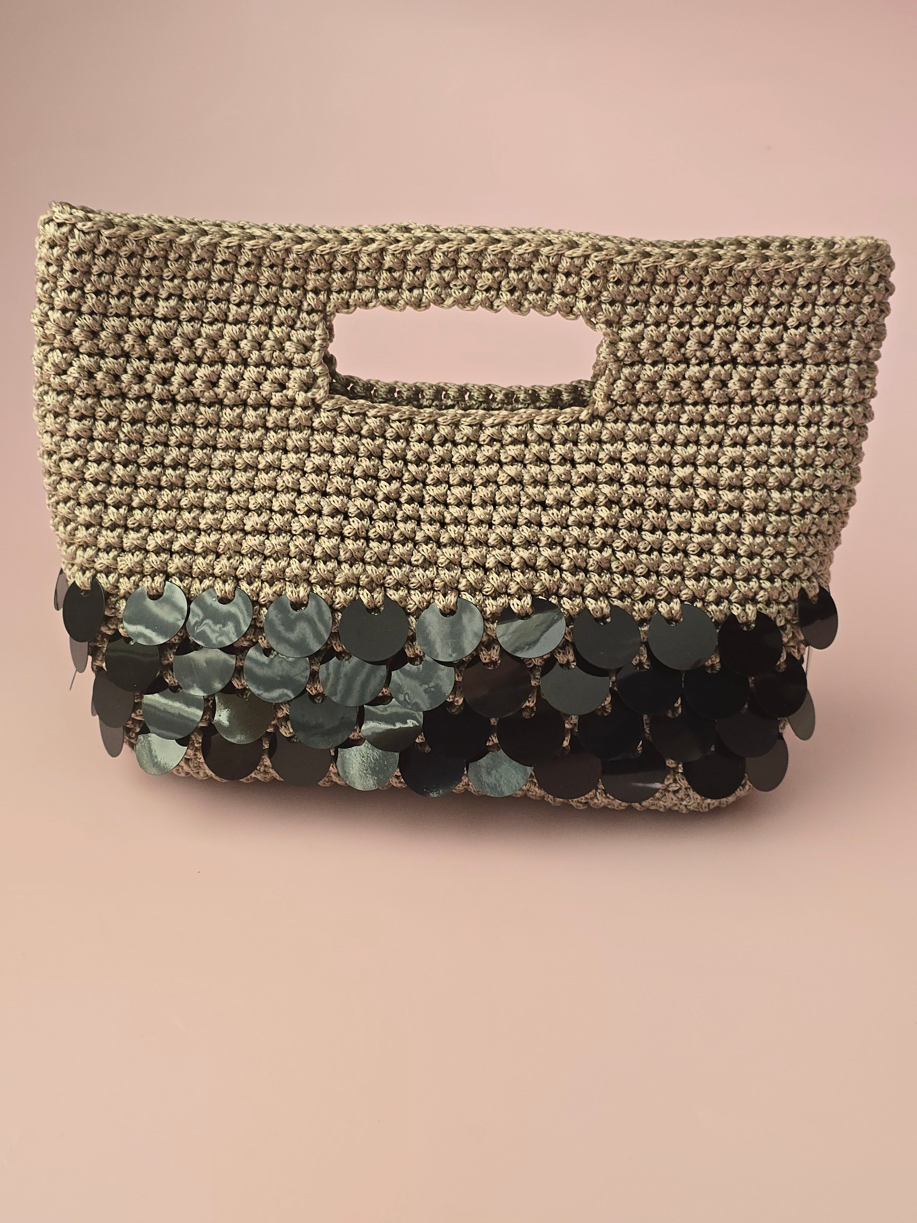 Black Sequin Crochet Handbag – Handmade Evening Bag