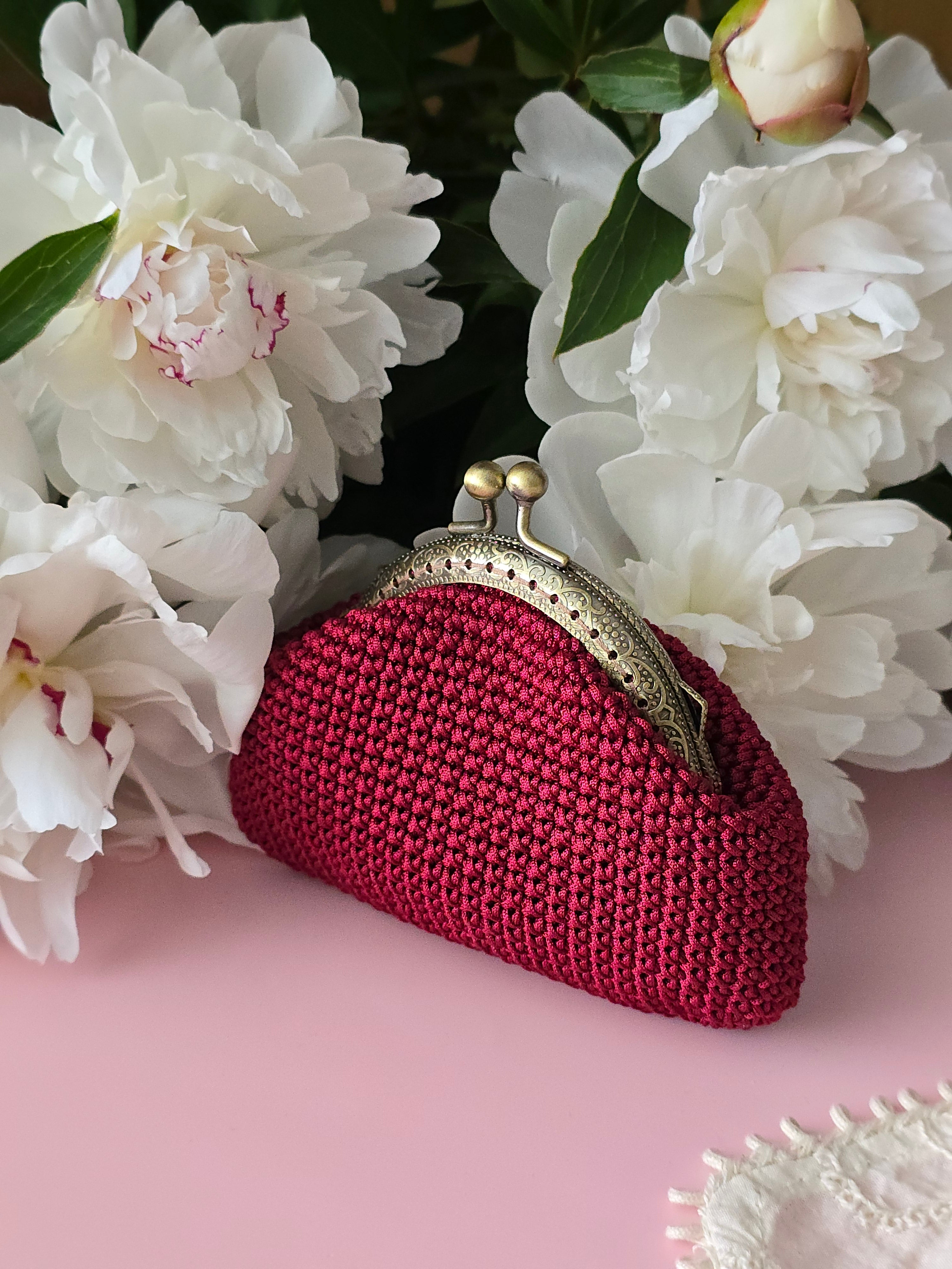 Red Crochet Coin Purse with Metal Frame