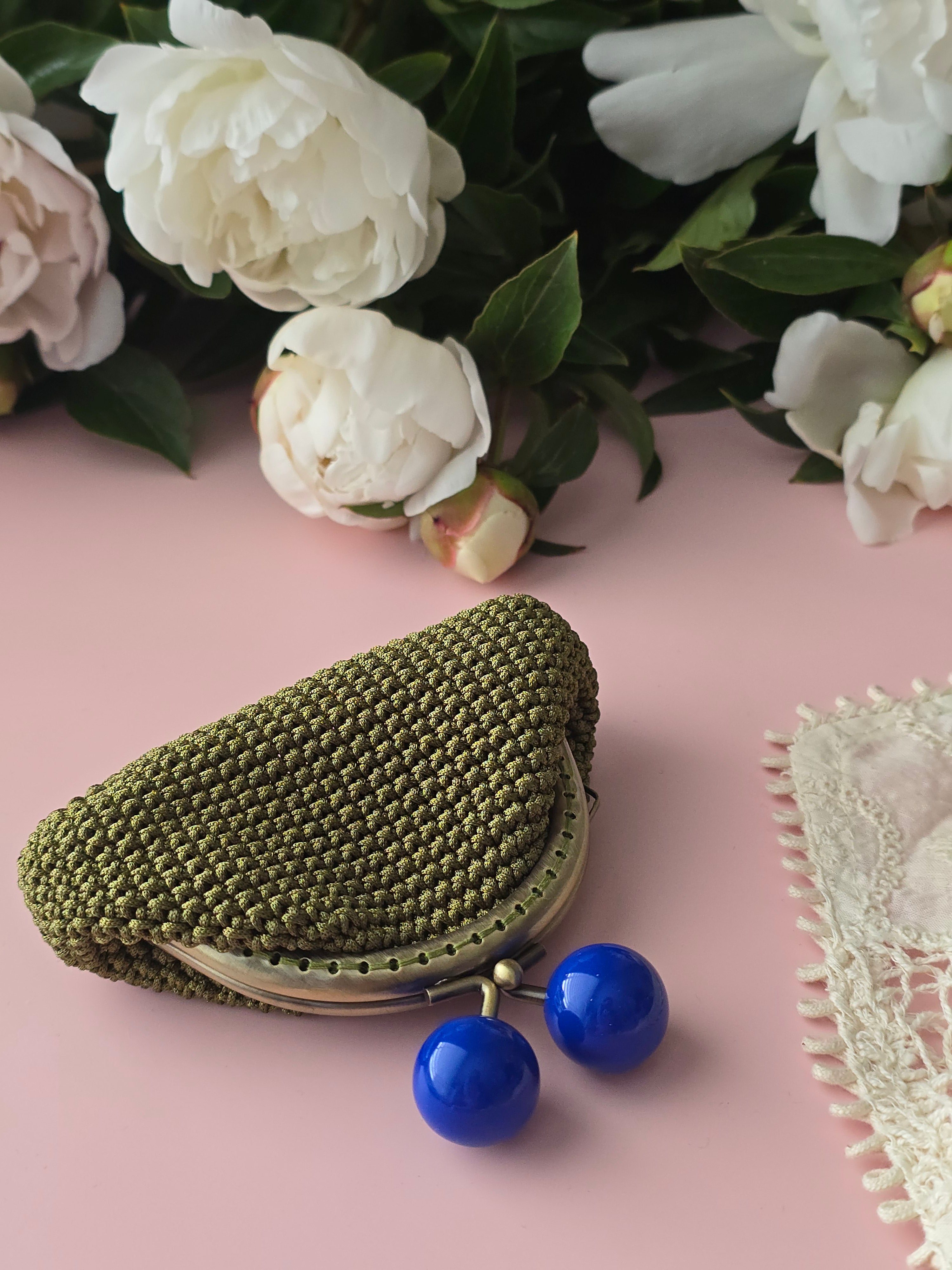 Crochet Coin Purse with Blue Bead Clasp