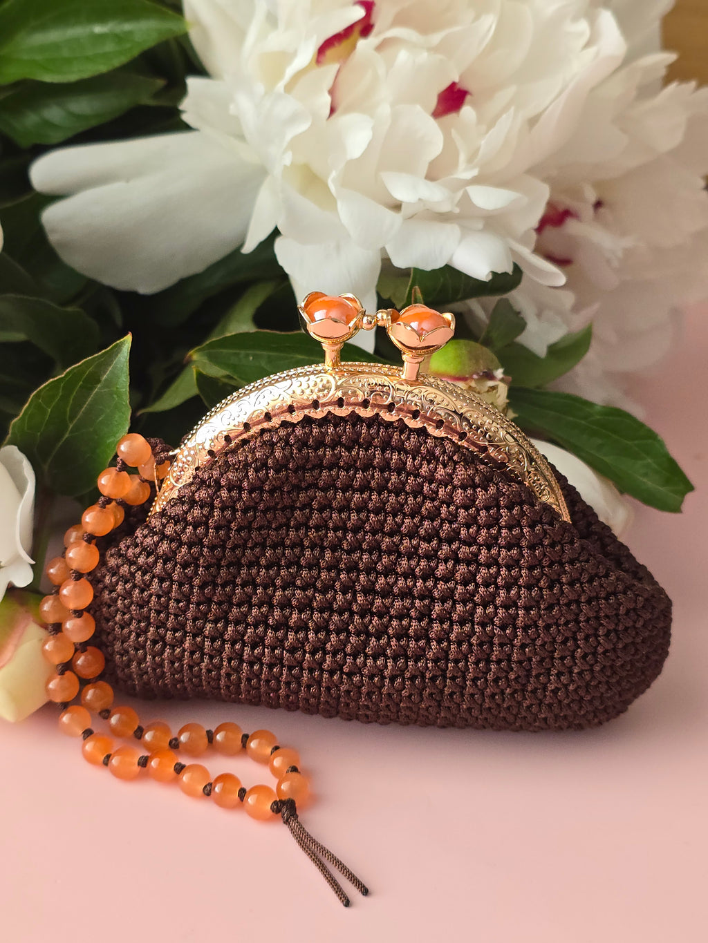 Handmade Crochet Coin Purse with Frame – Chocolate Brown