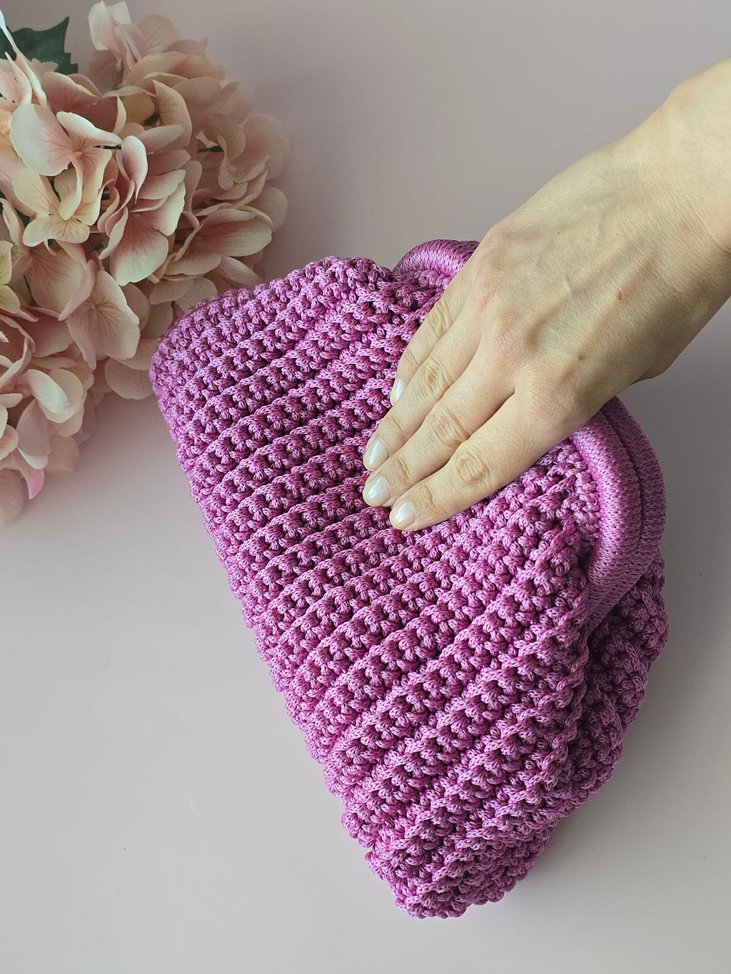 Handmade Crochet Frame Bag – Dusty Rose