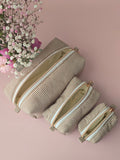 Beige Gingham Cosmetic Pouch Set