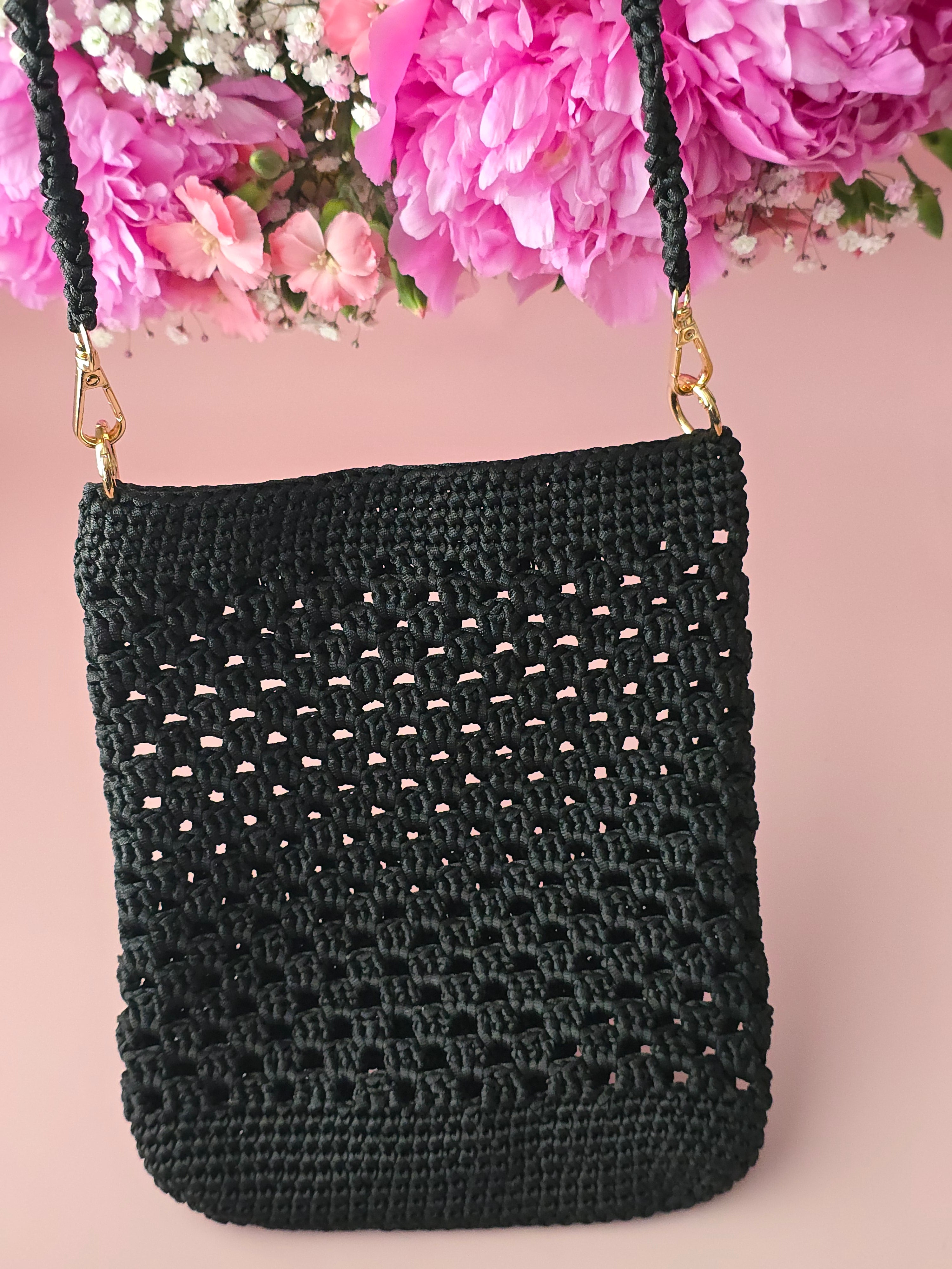 Black Crochet Crossbody Bag