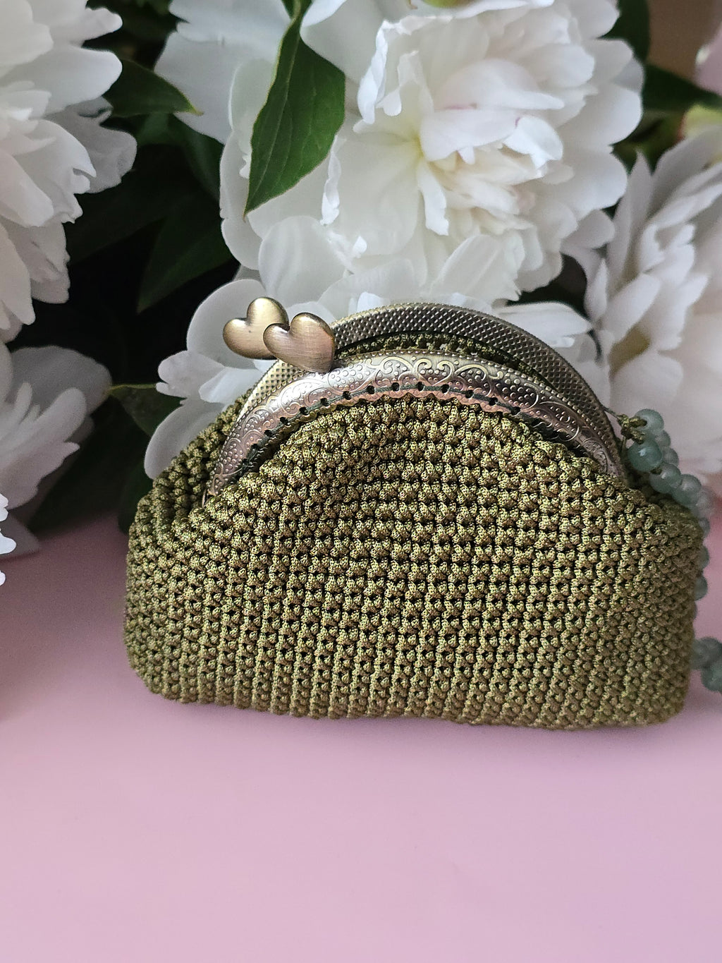 Olive Crochet Coin Purse with Metal Frame