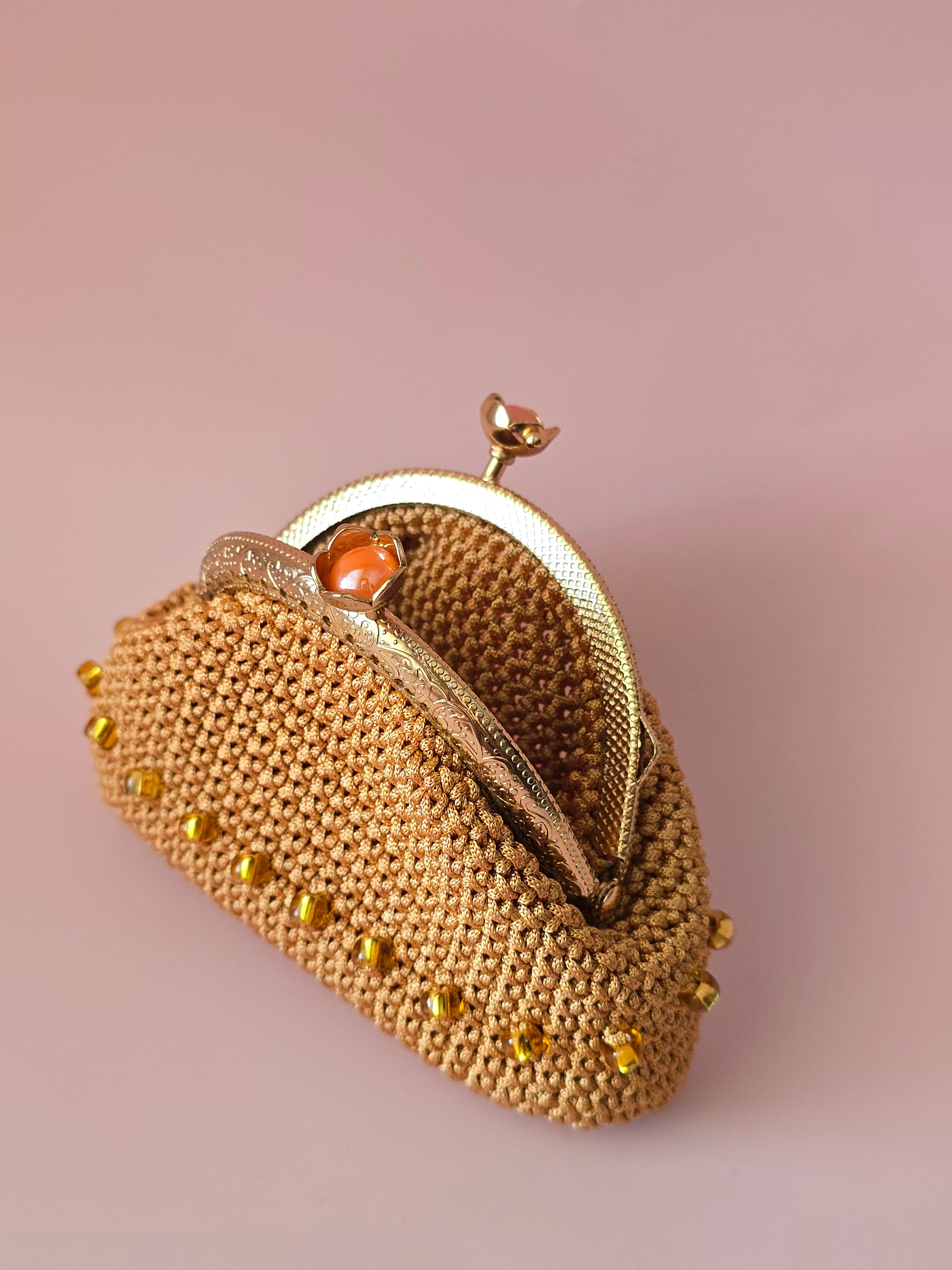 Golden Crochet Coin Purse with Beads