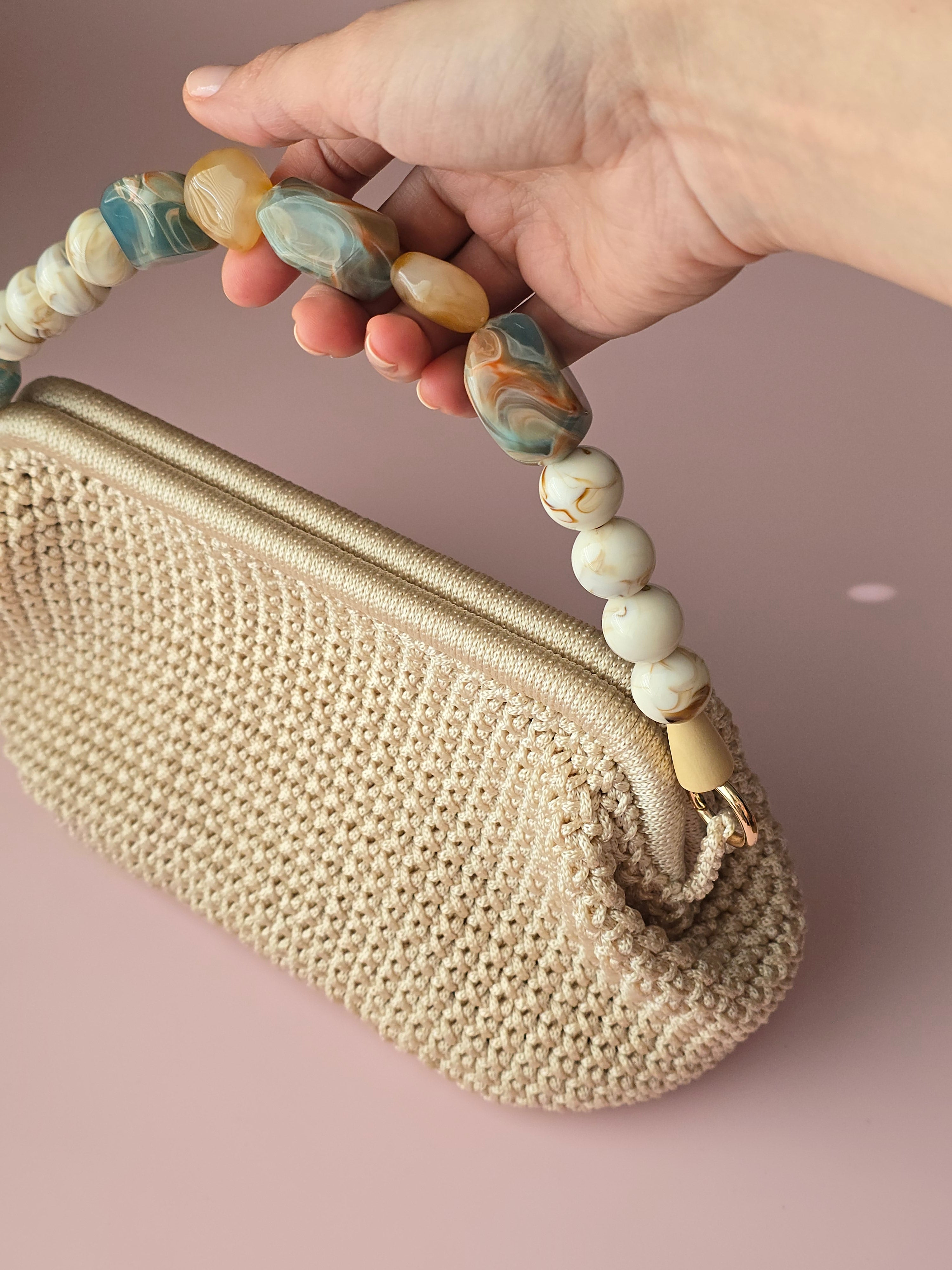 Handmade Crochet Clutch with Statement Beaded Handle