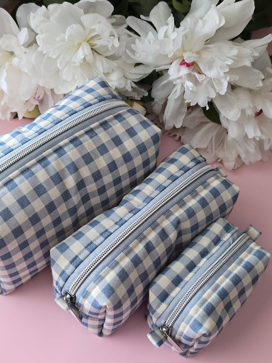 Blue Gingham Zipper Pouch Set ✨