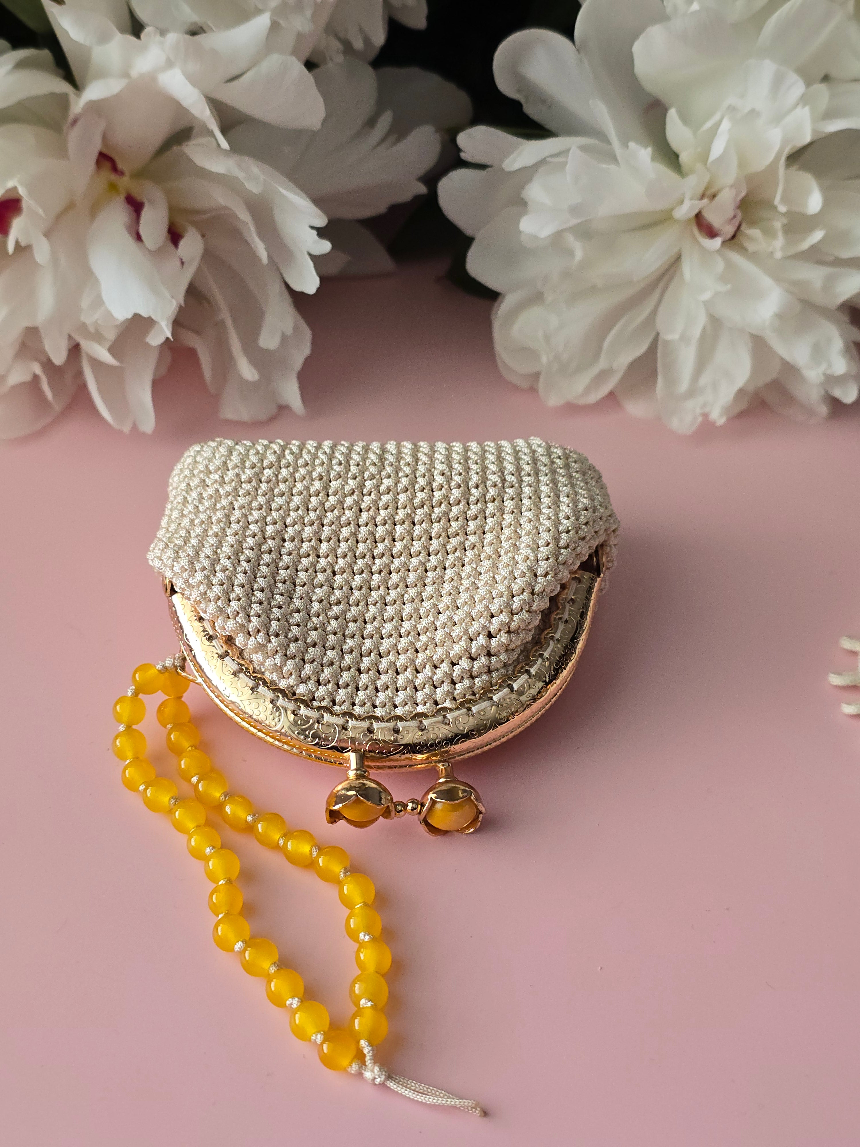 Ivory Pearl Crochet Coin Purse