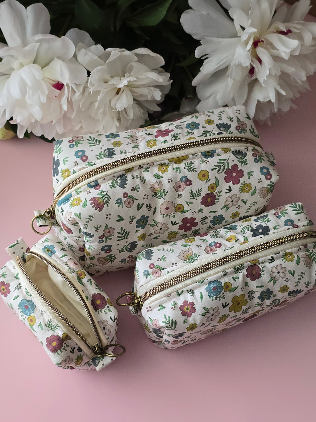 Floral Cosmetic Pouch Set — 3 Pieces