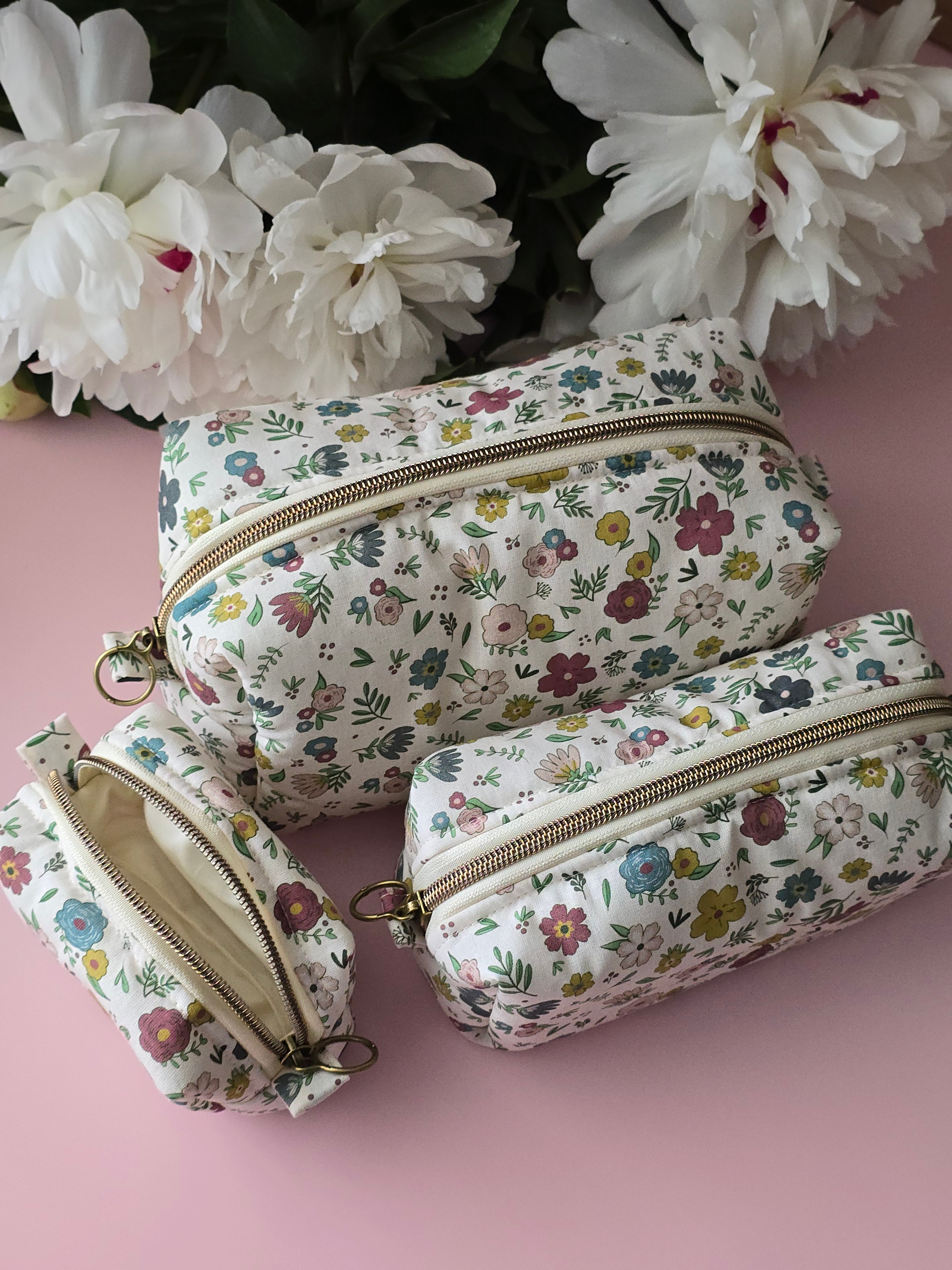Floral Cosmetic Pouch Set — 3 Pieces