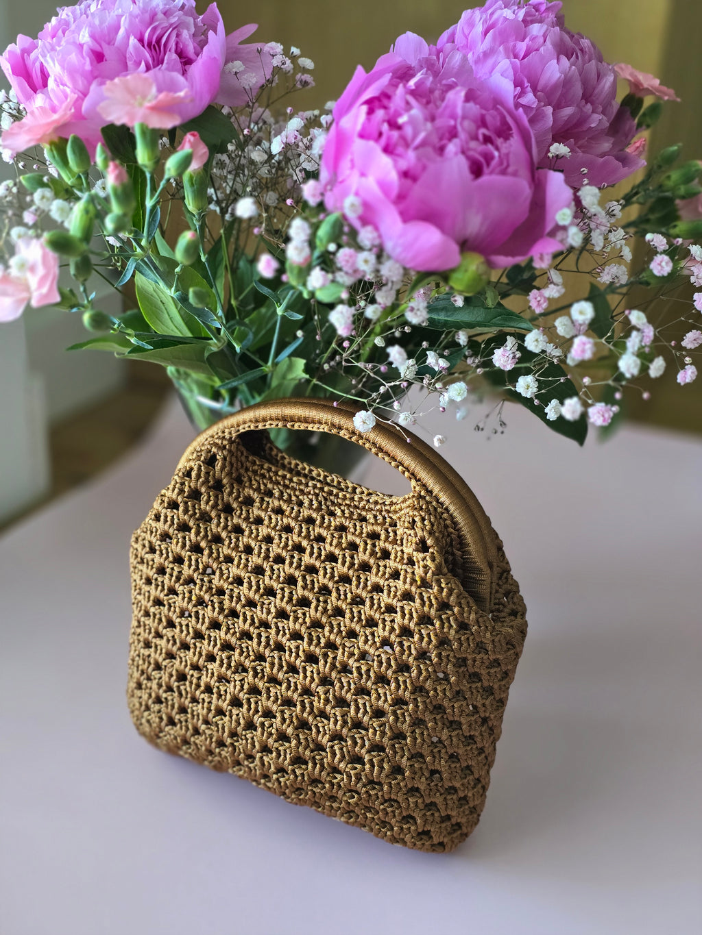Handmade Crochet Mini Bag – Caramel Brown