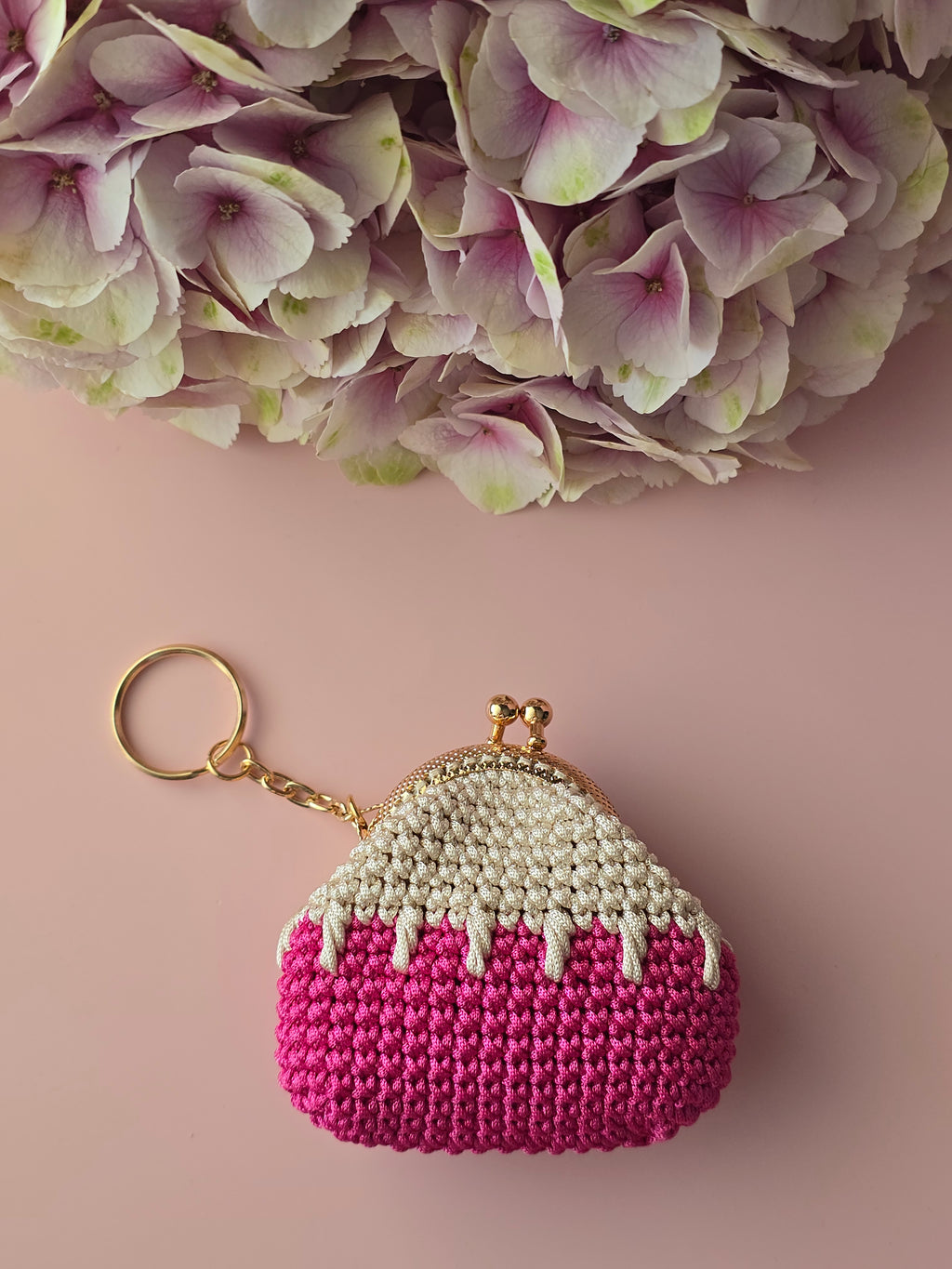 Mini Crochet Keychain Coin Purse – Pink Cream