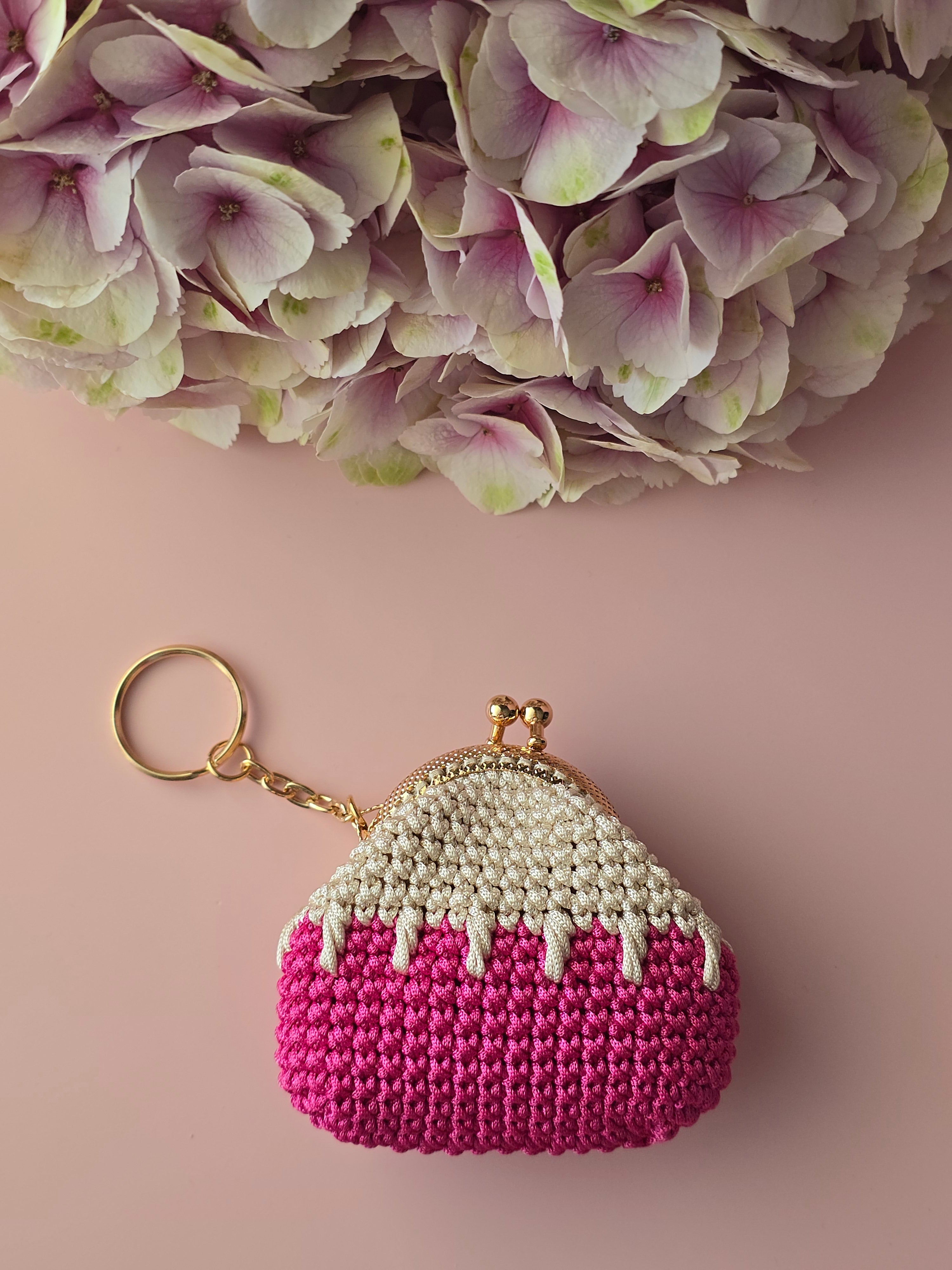 Mini Crochet Keychain Coin Purse – Pink Cream