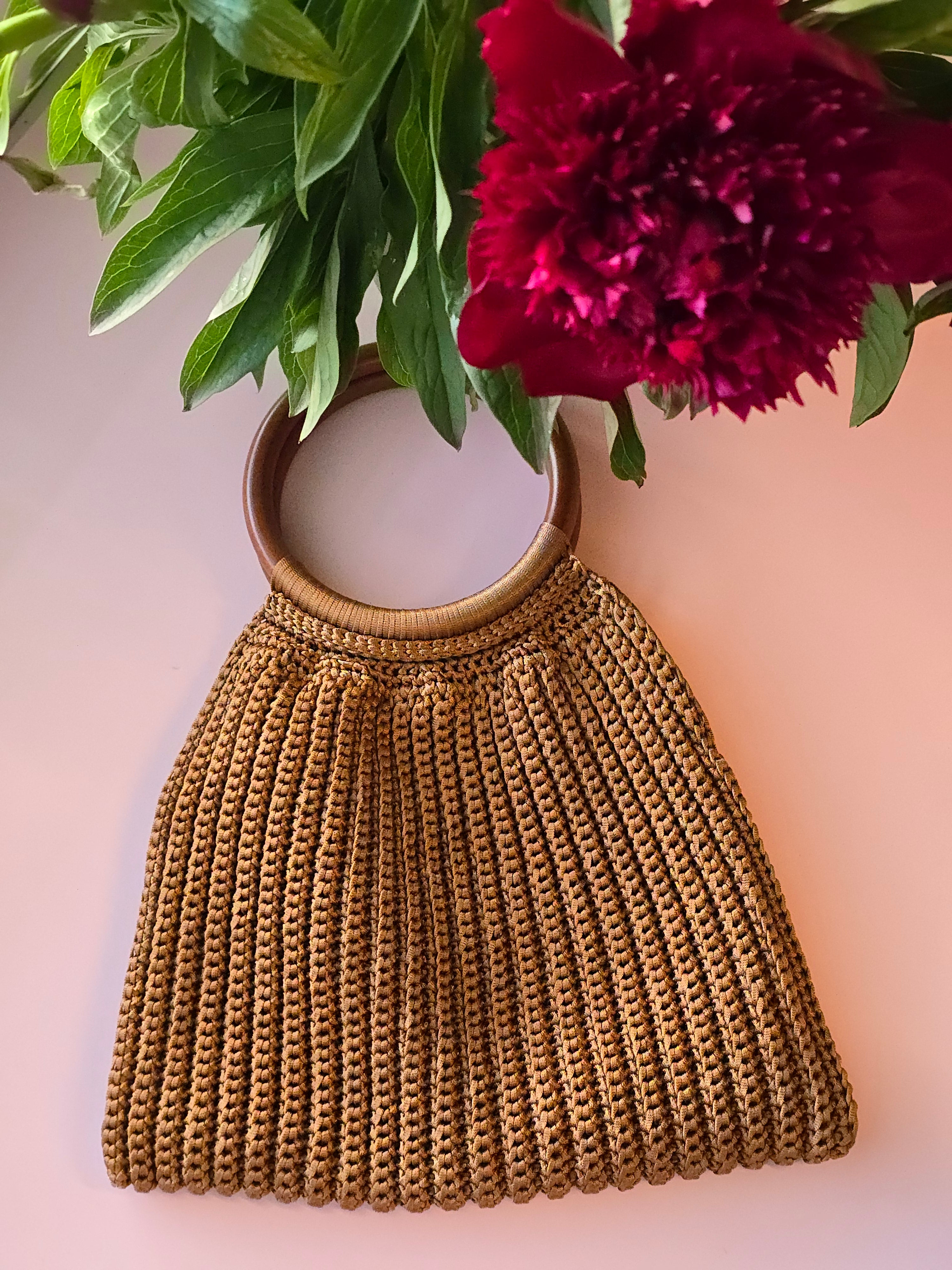 Handmade Crochet Bag with Wooden Handle