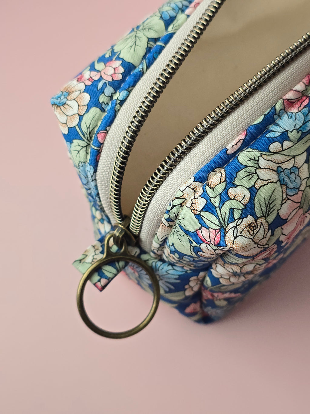 Blue Floral Pencil Case / Cosmetic Pouch