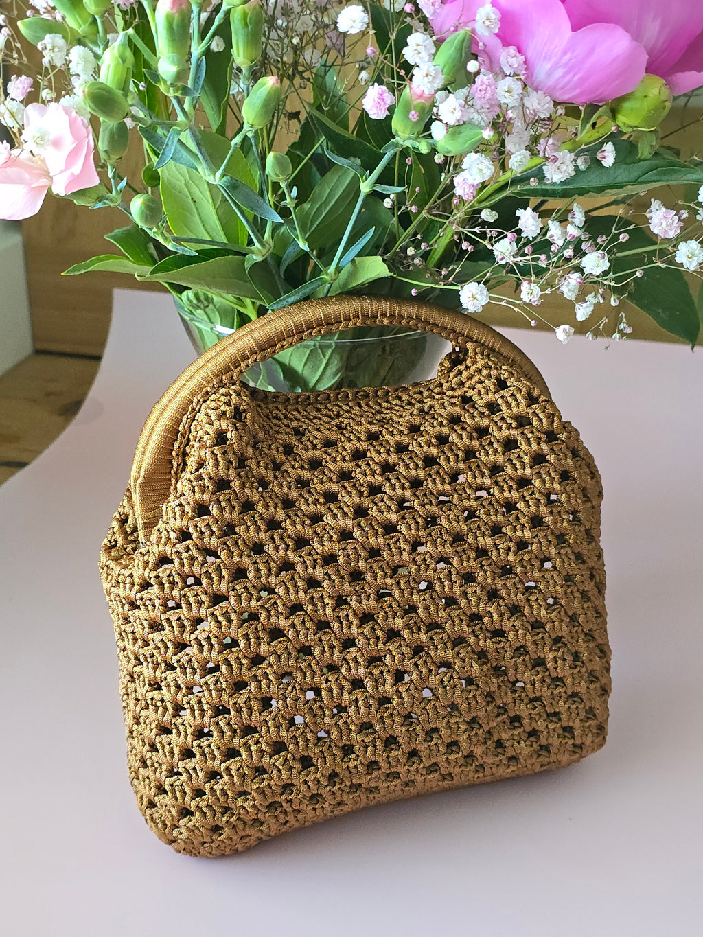 Handmade Crochet Mini Bag – Caramel Brown