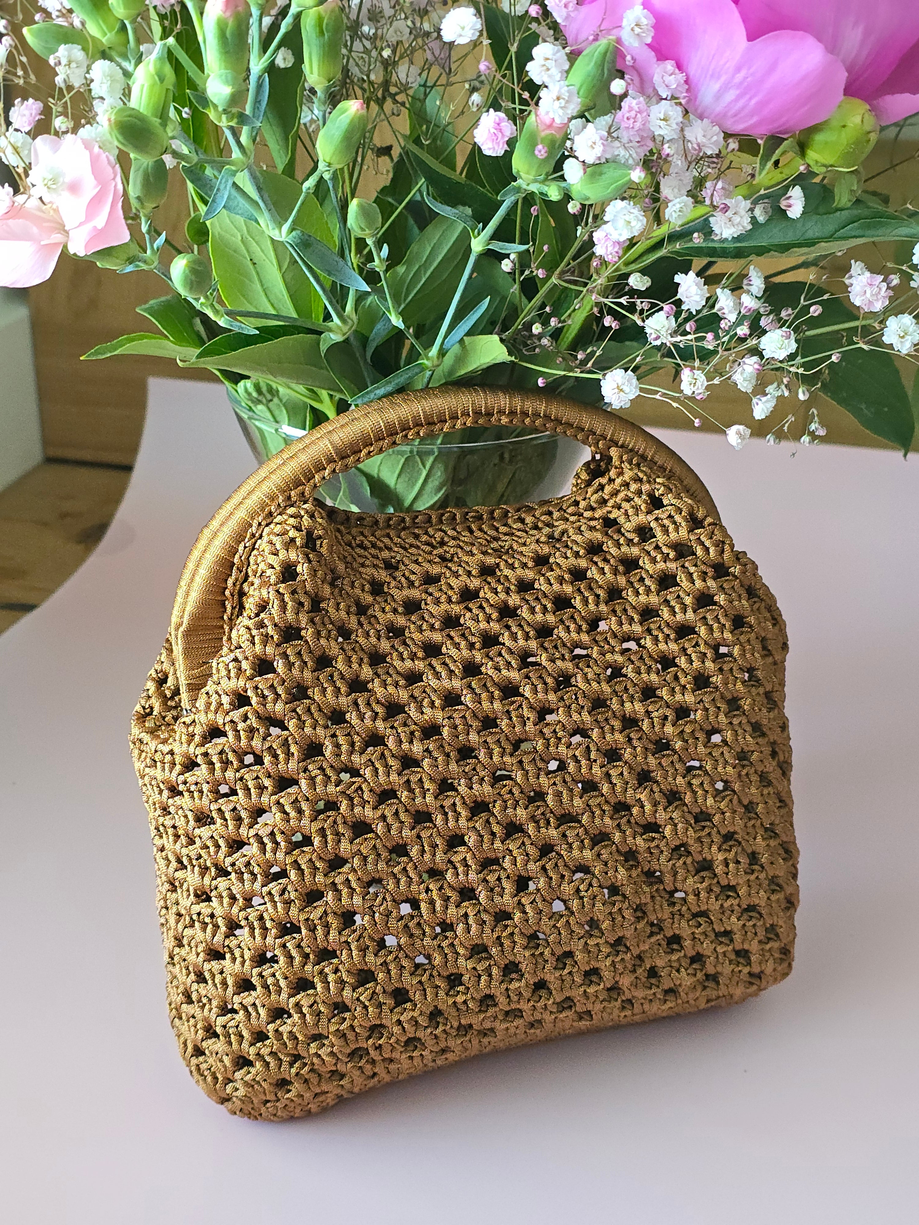 Handmade Crochet Mini Bag – Caramel Brown