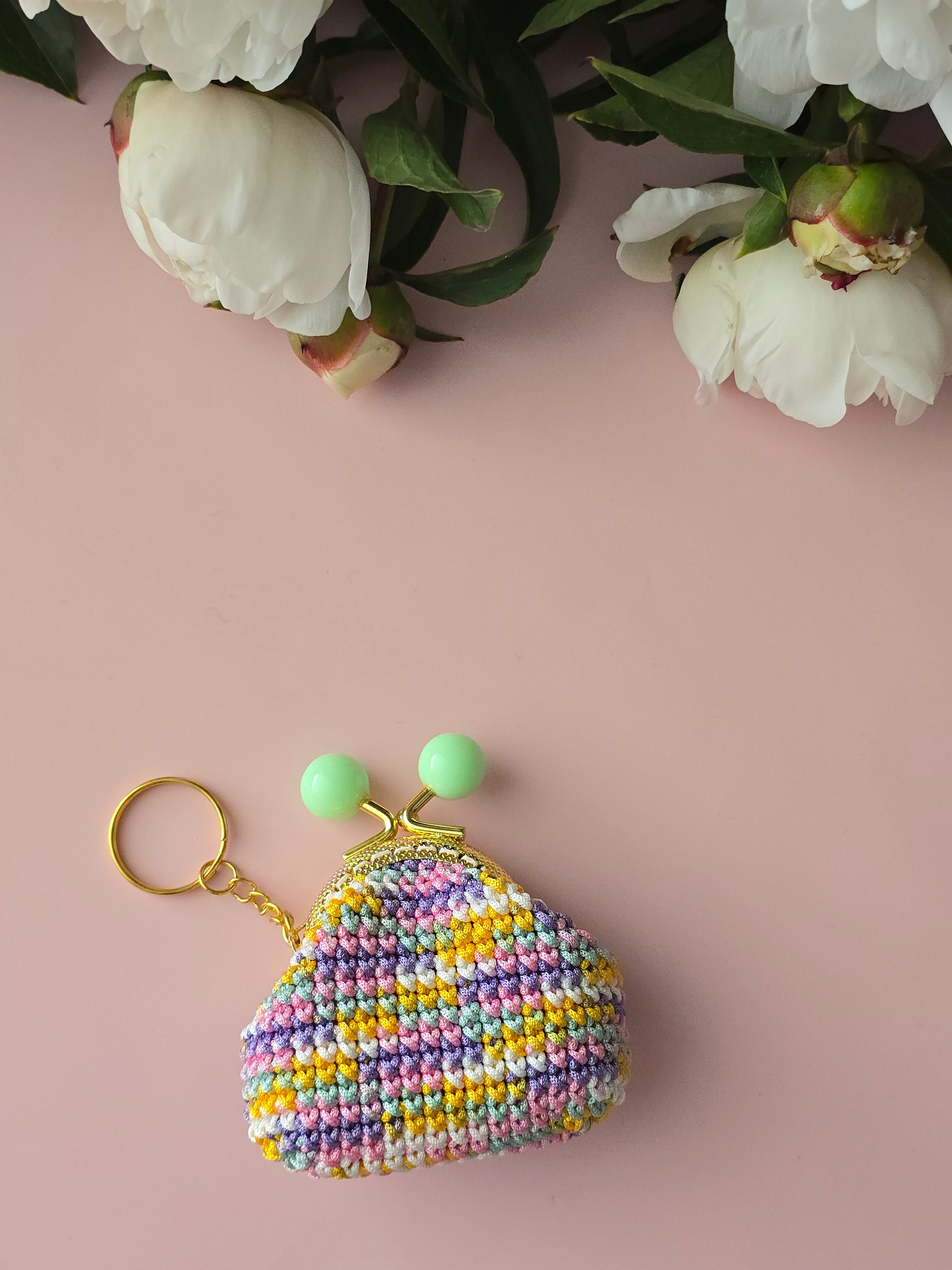 Rainbow Crochet Coin Purse green