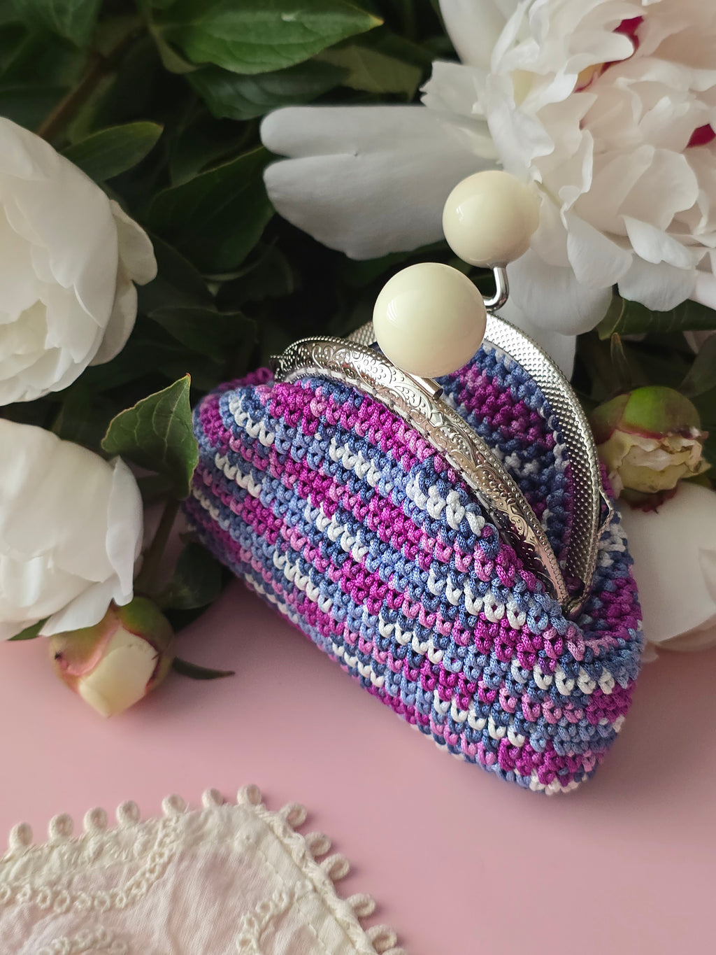 Handmade Crochet Coin Purse – Purple & Blue