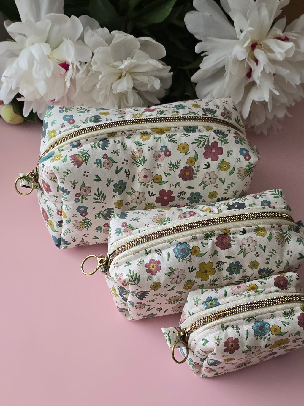 Floral Cosmetic Pouch Set — 3 Pieces