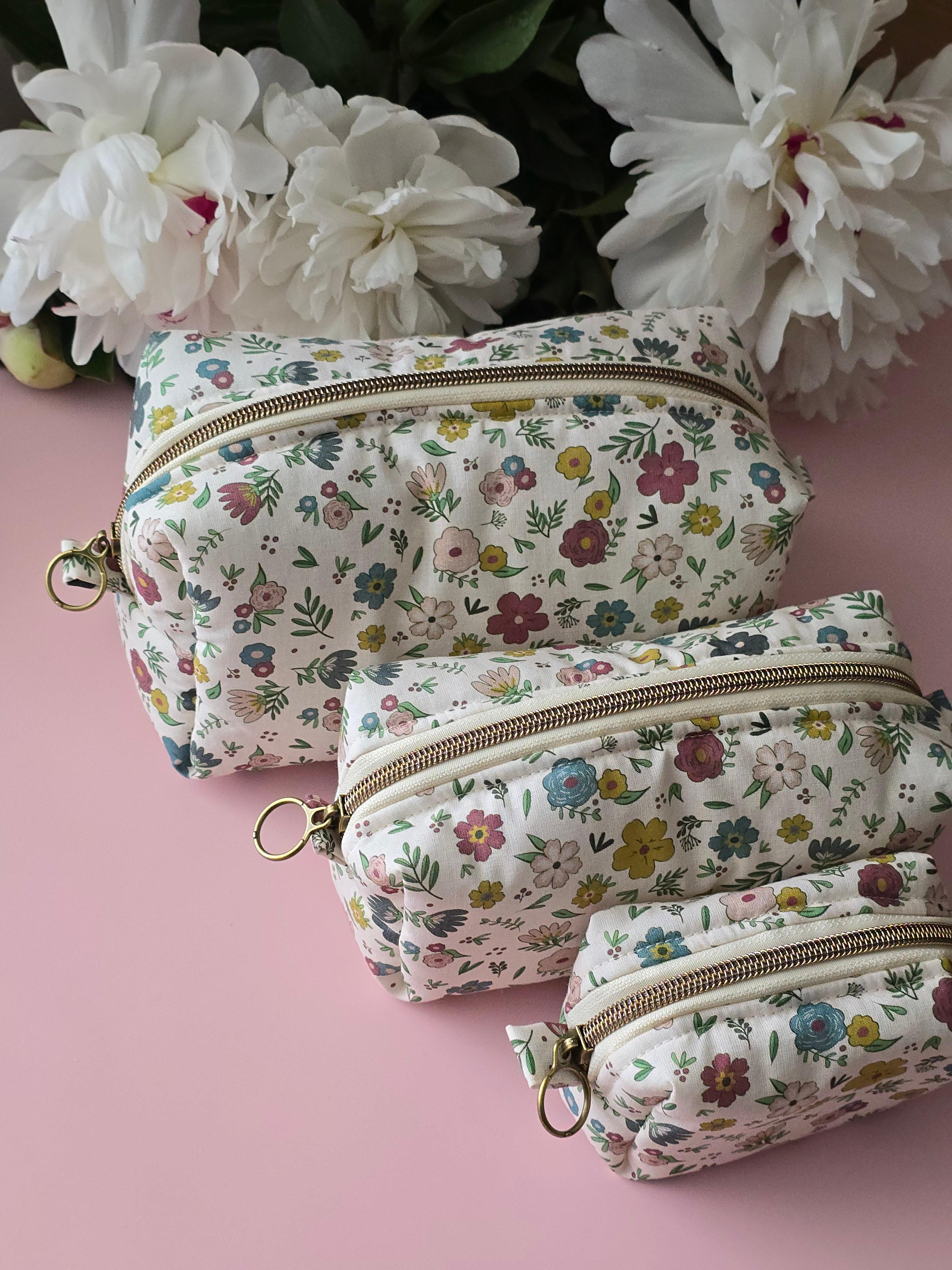 Floral Cosmetic Pouch Set — 3 Pieces