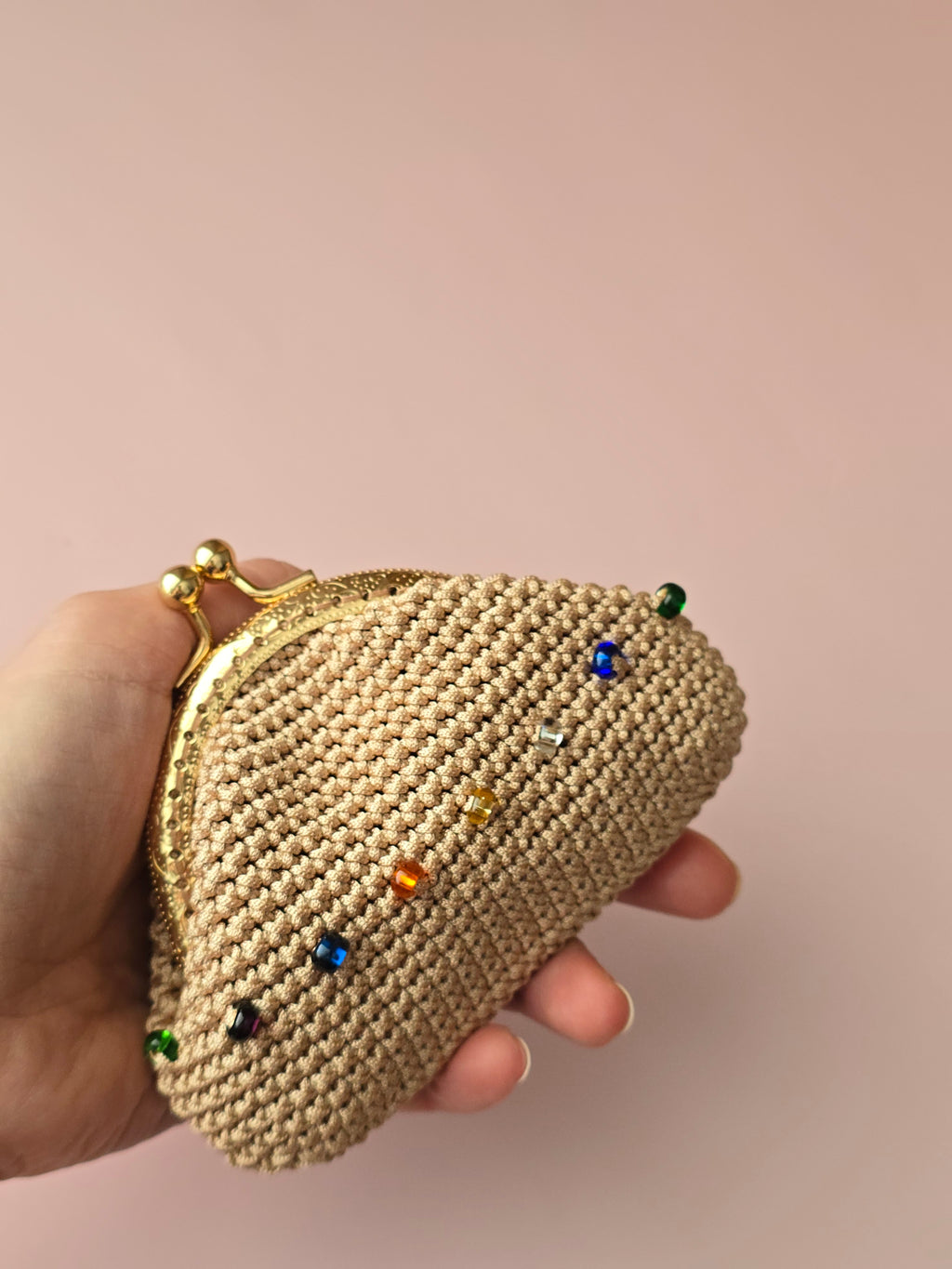 Handmade Crochet Coin Purse with Crystal Beads